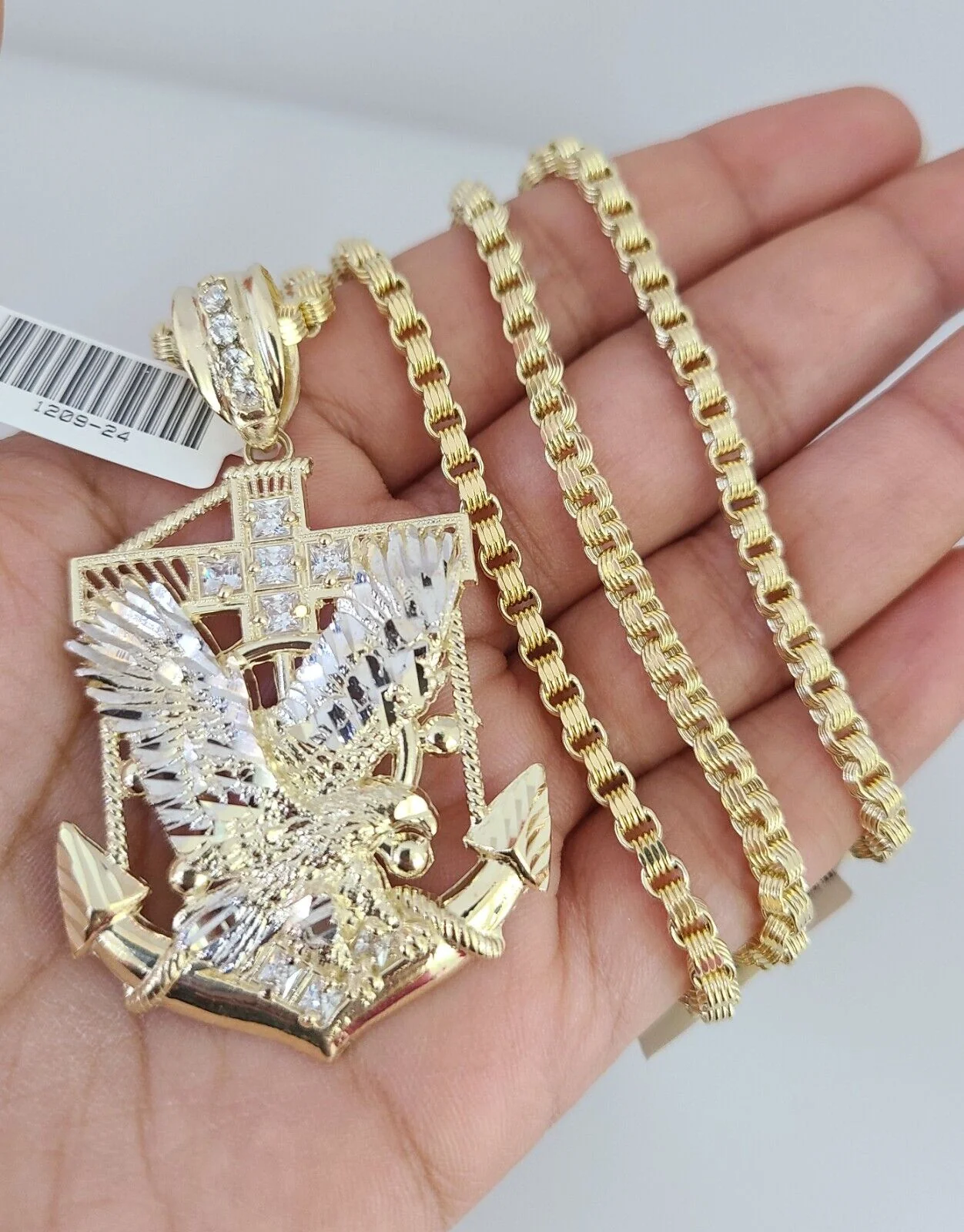10k Gold Byzantine Chain Eagle Anchor Charm Pendant SET REAL 10kt 3mm 18"-28" - Image 7