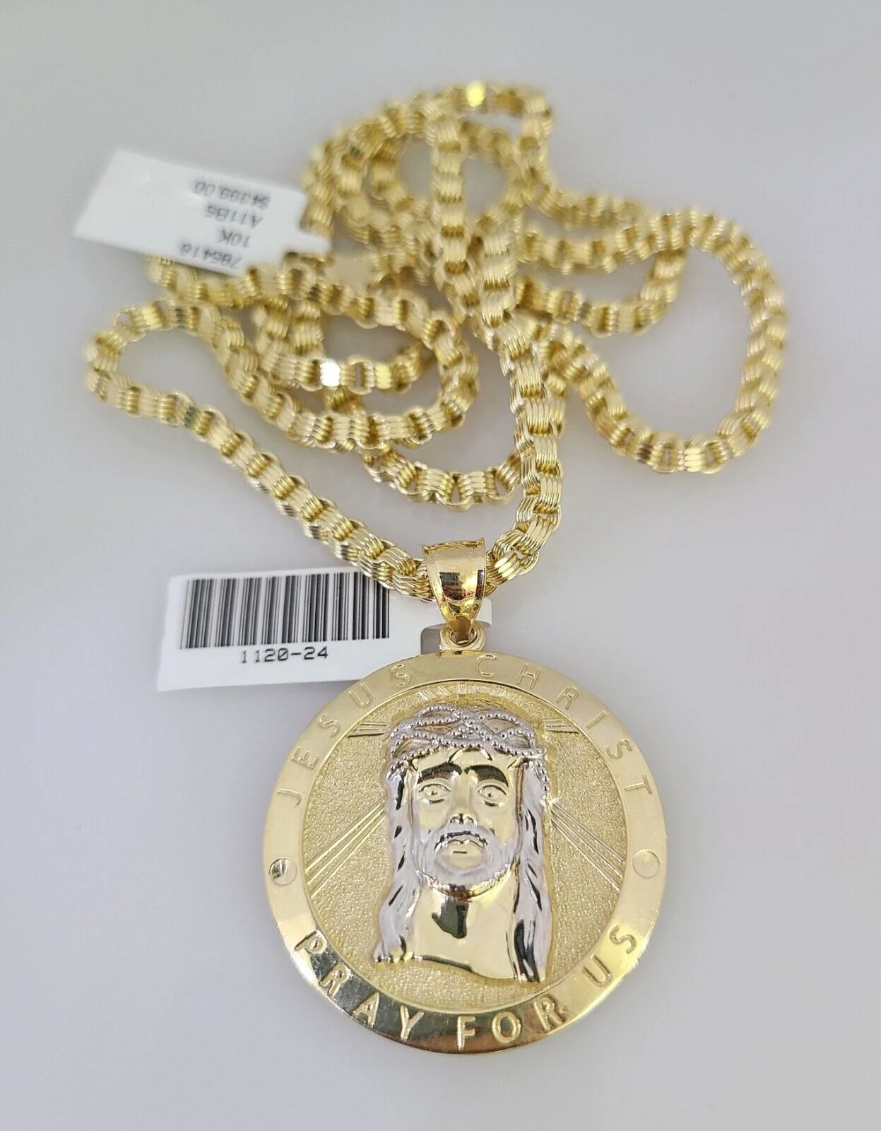 10k Gold Byzantine Chain Jesus Christ Pendant SET REAL 10kt 3mm 18"-28" 10Kt - Image 5