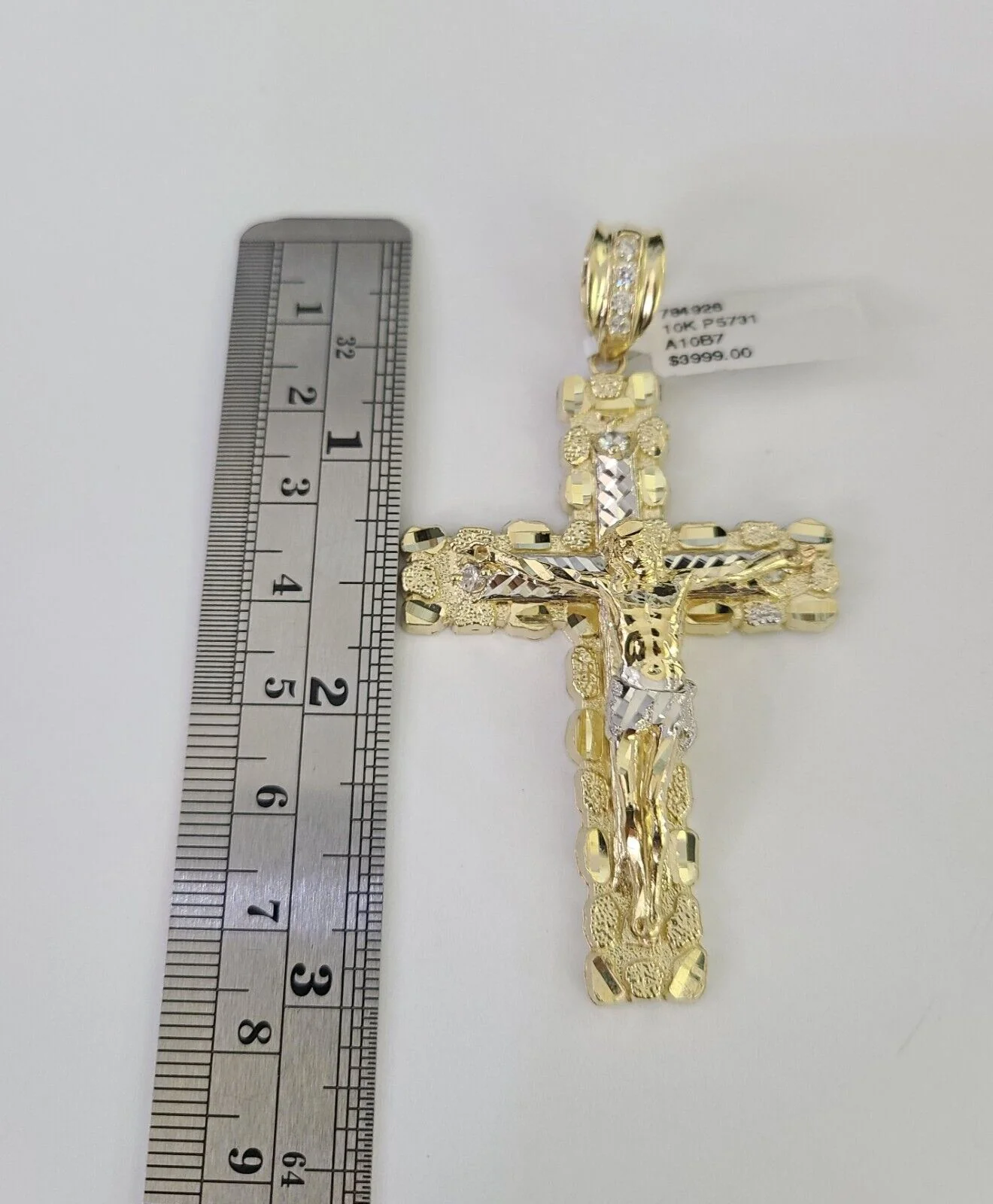 10k Gold Byzantine Chain Necklace Nugget Cross Pendant Charm SET 20"-30" 7.5mm - Image 7
