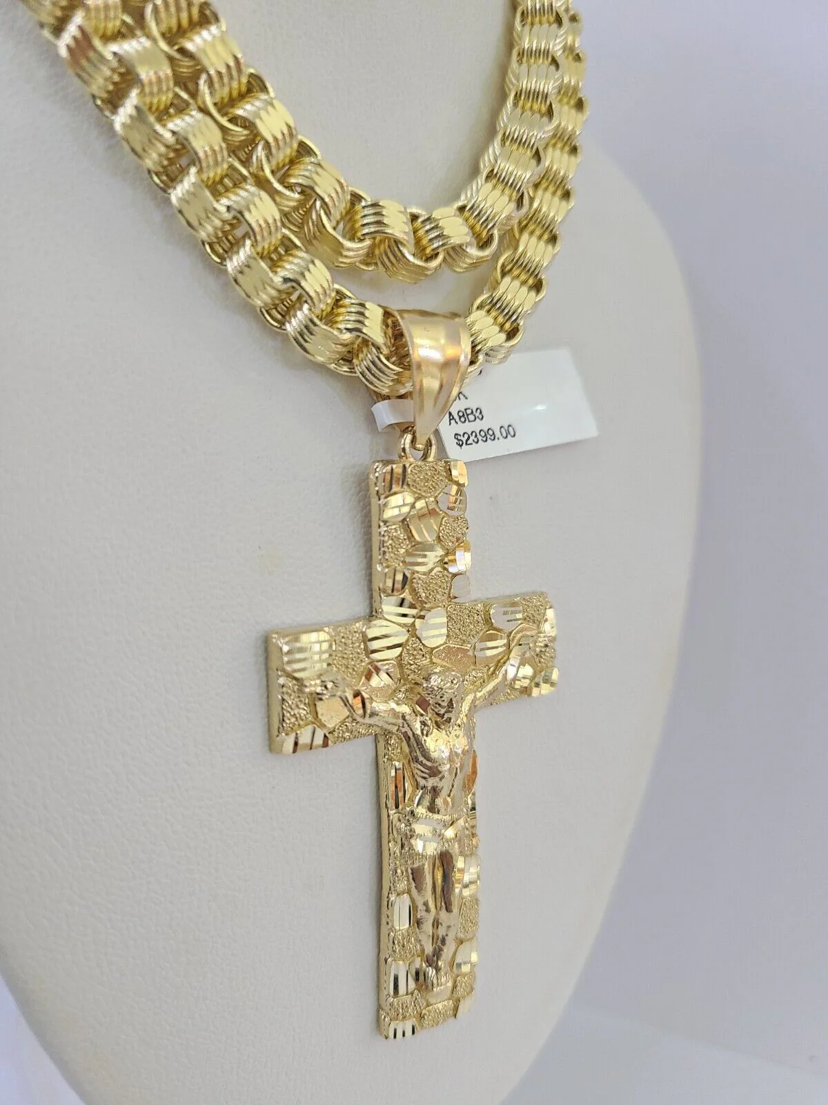 10k Gold Byzantine Necklace Jesus Cross Charm 20-30 inches 6mm SET Chain Pendant - Image 2