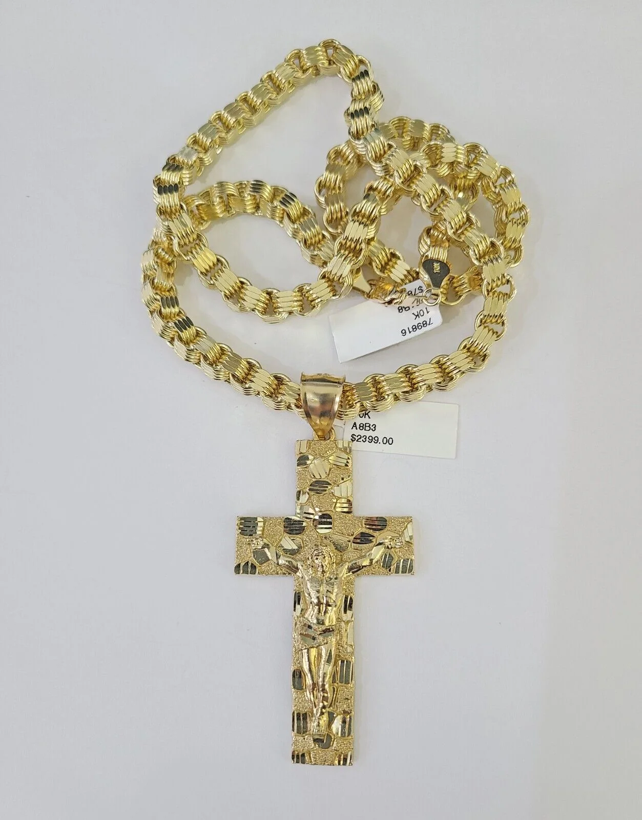 10k Gold Byzantine Necklace Jesus Cross Charm 20-30 inches 6mm SET Chain Pendant - Image 3