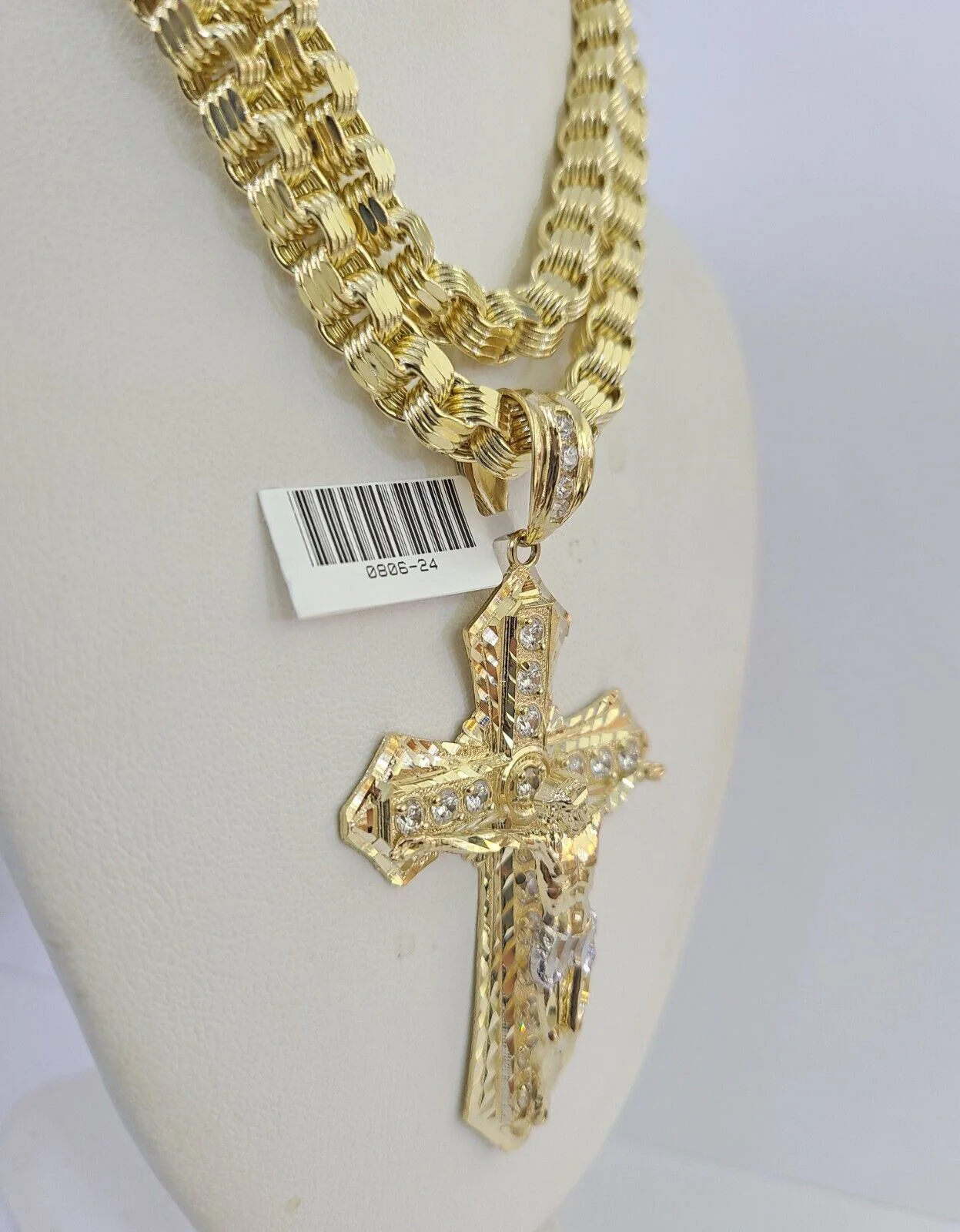 10k Gold Byzantine Necklace Jesus Cross Charm 20-30 inches 6mm SET Chain Pendant - Image 3