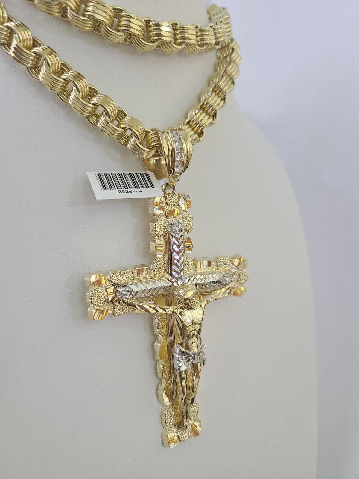 10k Gold Byzantine Necklace Jesus Cross Charm 20-30 inches 9mm REAL SET Chain - Image 6