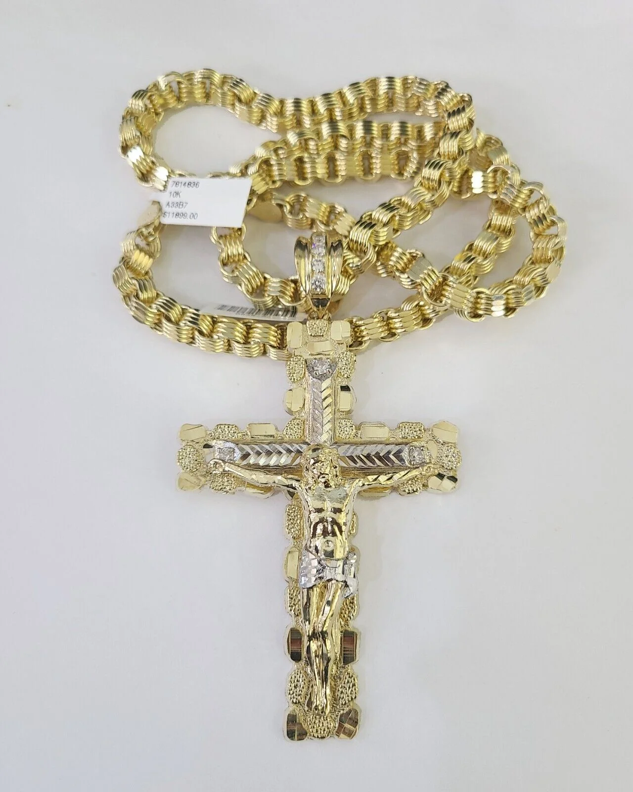 10k Gold Byzantine Necklace Jesus Cross Charm Pendant 20"-30" 8mm REAL SET Chain - Image 4