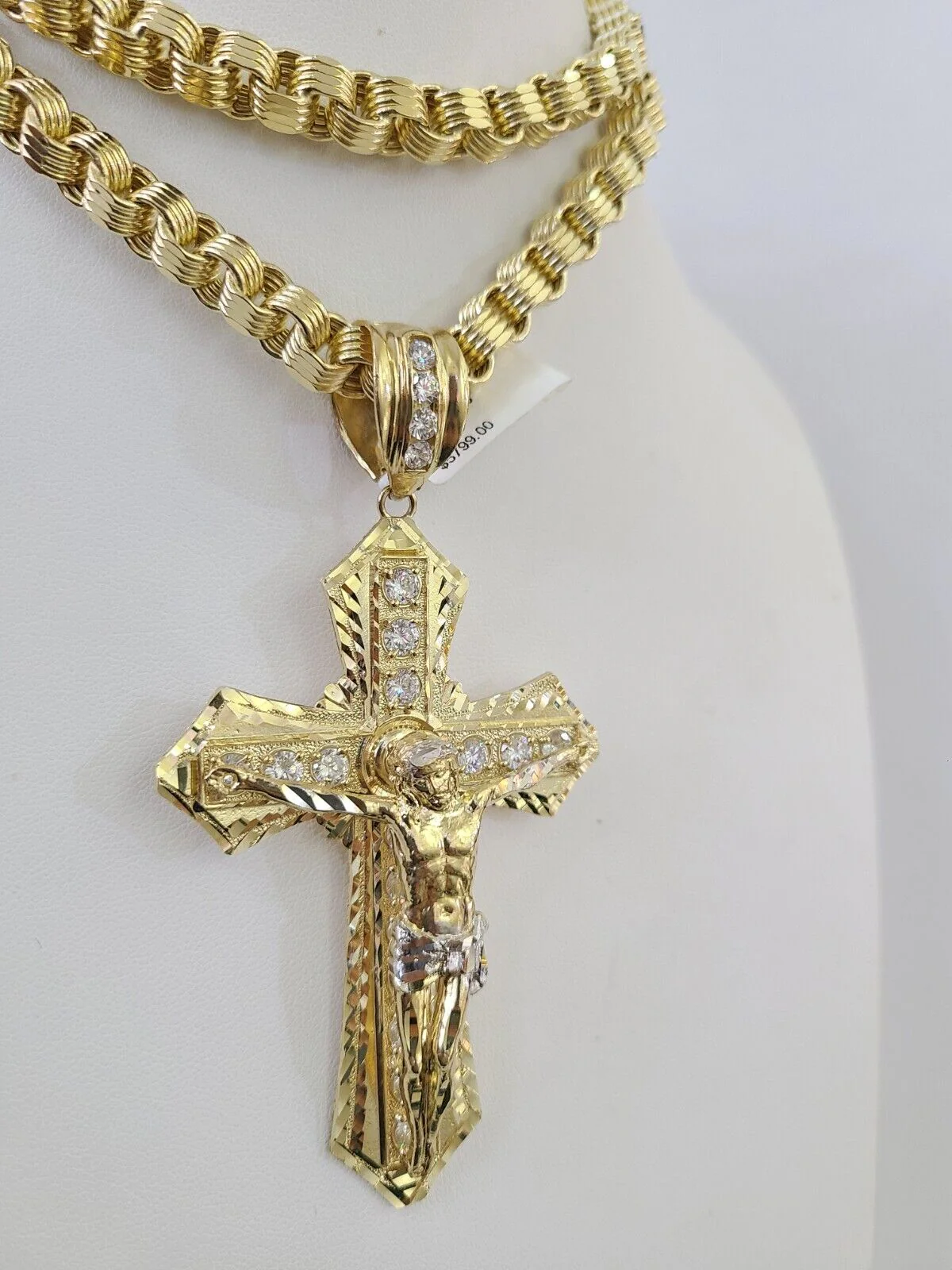 10k Gold Byzantine Necklace Jesus Cross Charm SET Chain 20"-30" 7.5mm Pendant - Image 5