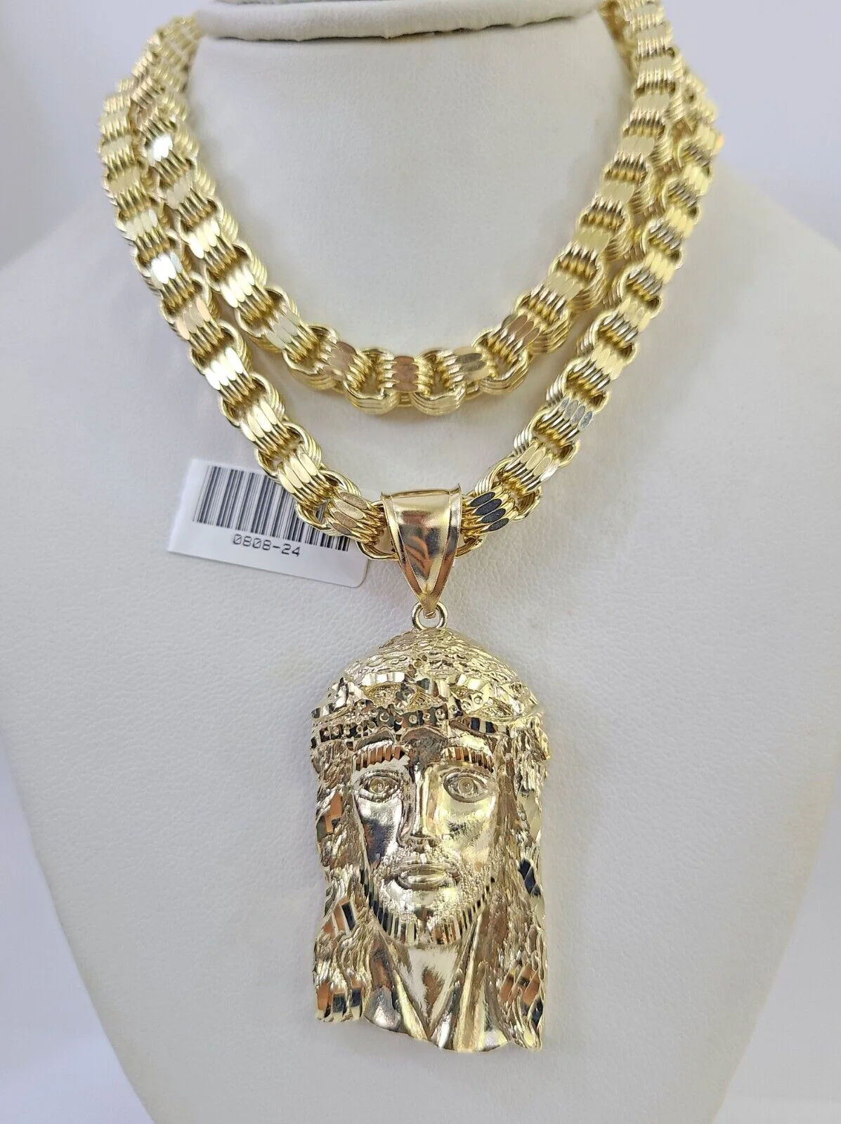 10k Gold Byzantine Necklace Jesus Head Charm 20-30 inches 6mm SET Chain Pendant - Image 3