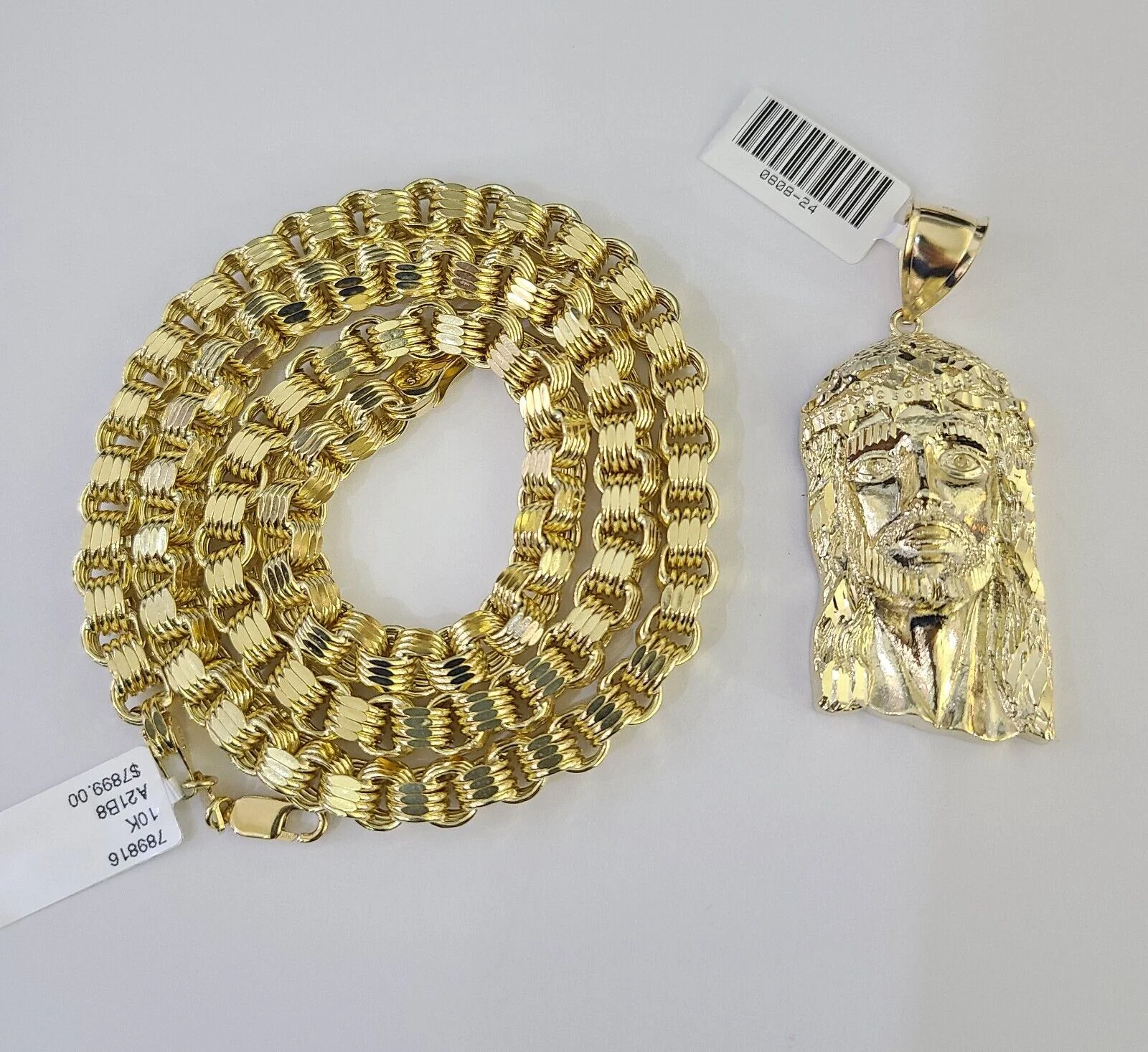 10k Gold Byzantine Necklace Jesus Head Charm 20-30 inches 6mm SET Chain Pendant - Image 4