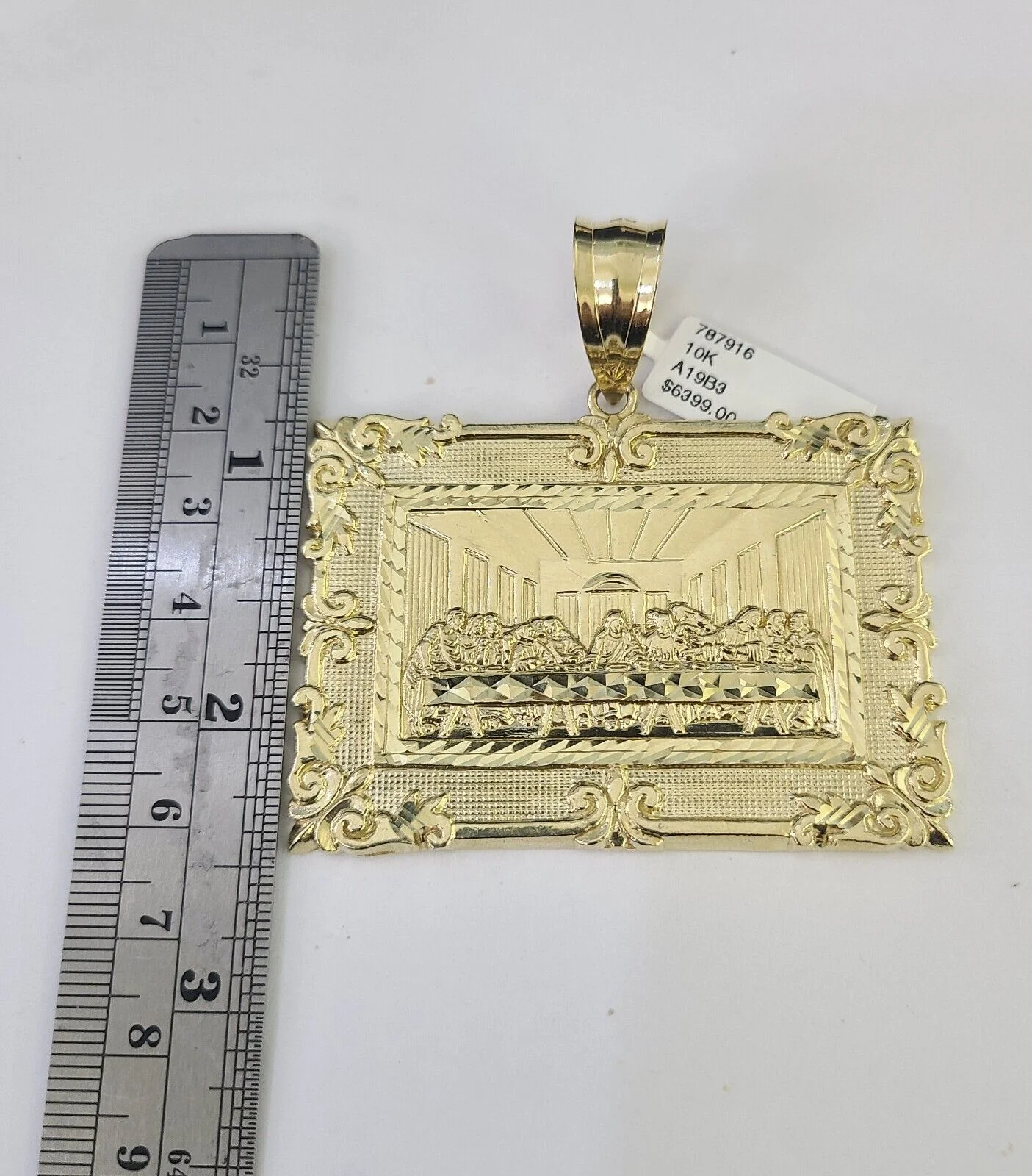 10k Gold Byzantine Necklace Last Supper Charm Pendant 20"-30" 8mm REAL SET Chain - Image 4