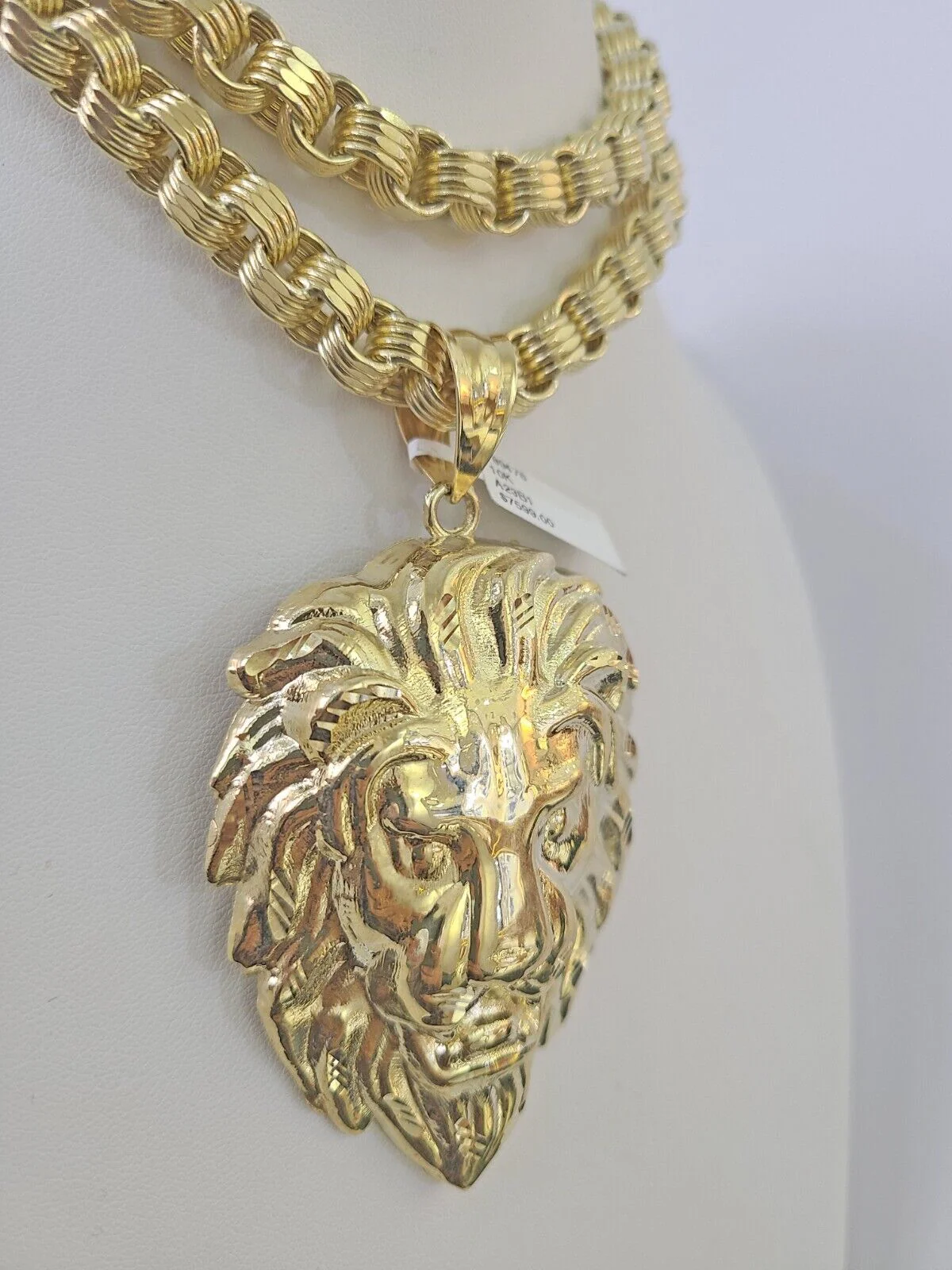 10k Gold Byzantine Necklace Lion Charm 20-30 inches 9mm REAL Yellow SET Chain - Image 2