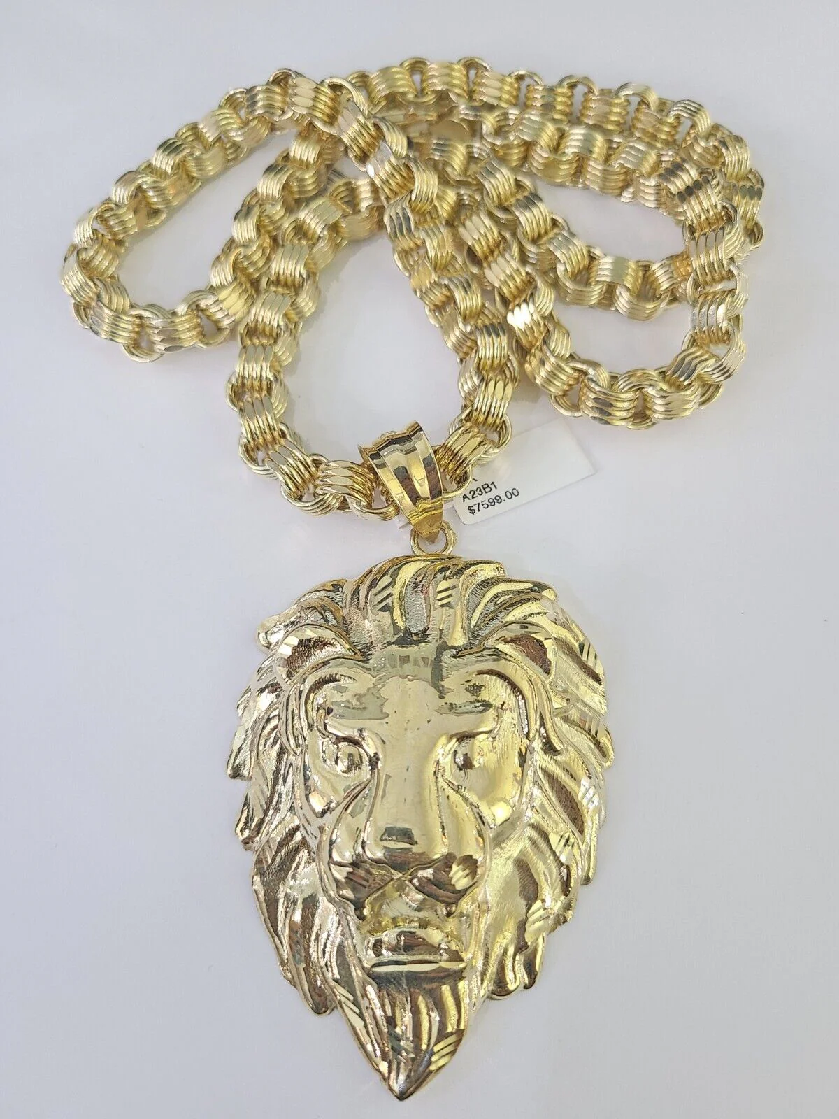 10k Gold Byzantine Necklace Lion Charm 20-30 inches 9mm REAL Yellow SET Chain - Image 6