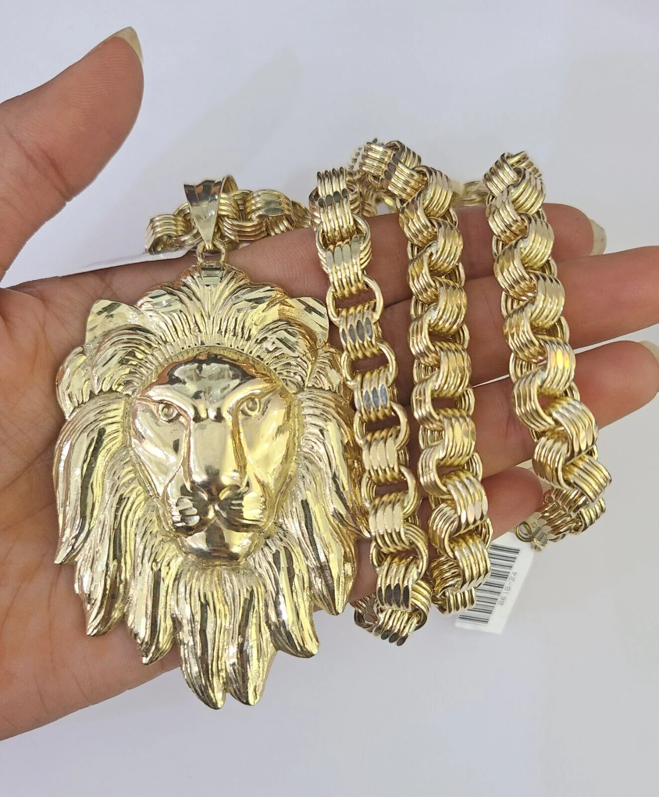 10k Gold Byzantine Necklace Lion Charm 20-30 inches 9mm REAL Yellow SET Chain - Image 3