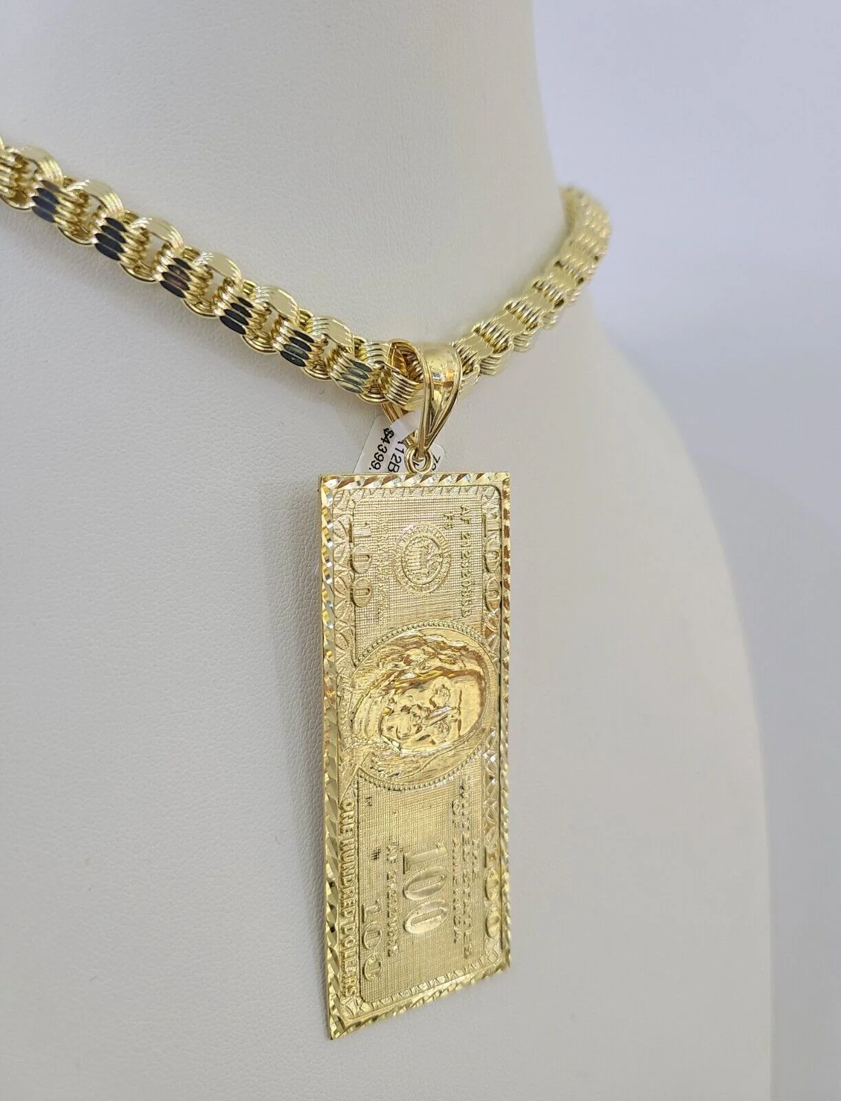 10k Gold Byzantine Necklace Money Dollar Charm 20-30 inch 6mm SET Chain Pendant