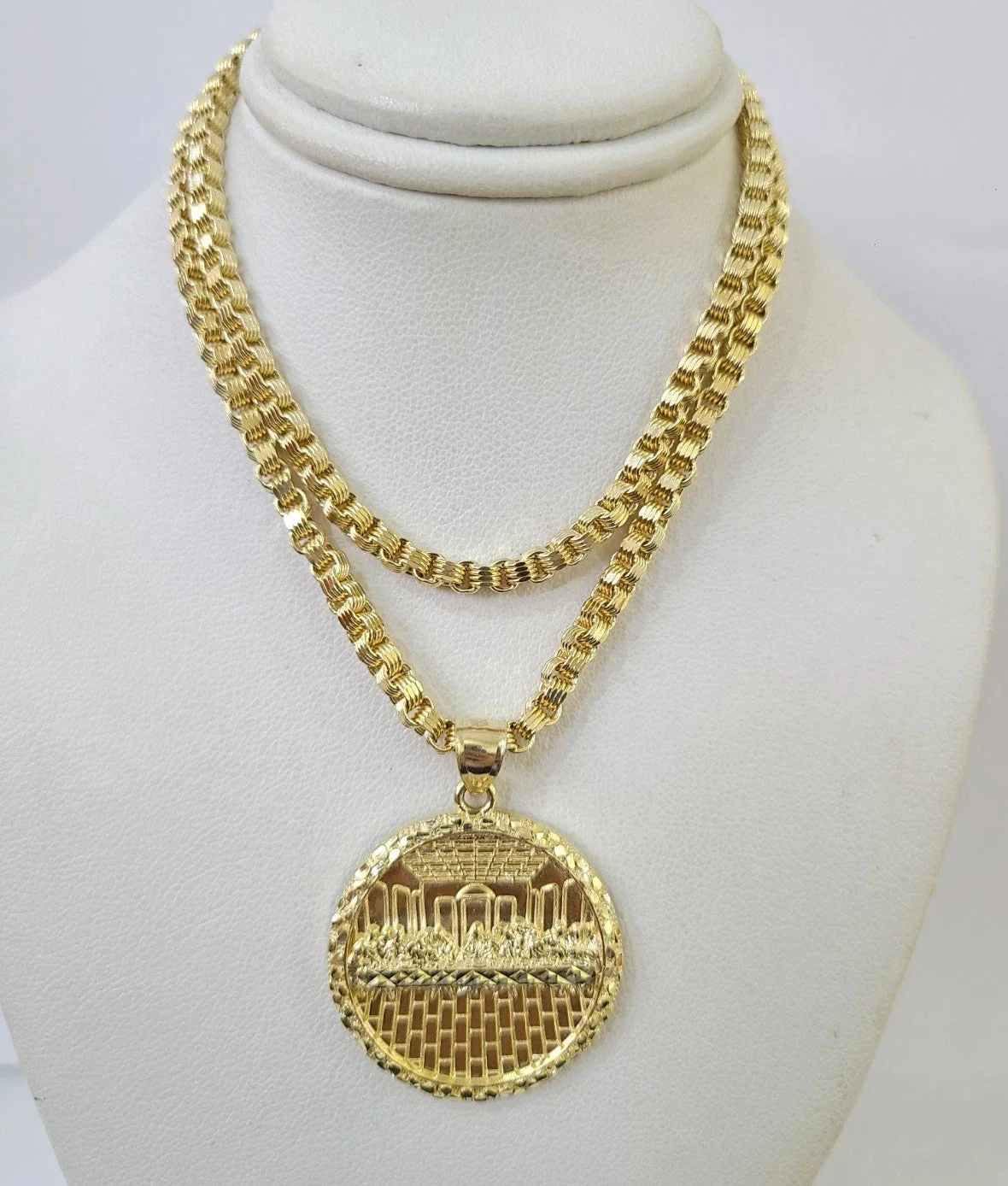 10k Gold Byzantine Necklace Nugget Last Supper Charm 20-30 inch 3mm Pendant SET - Image 4