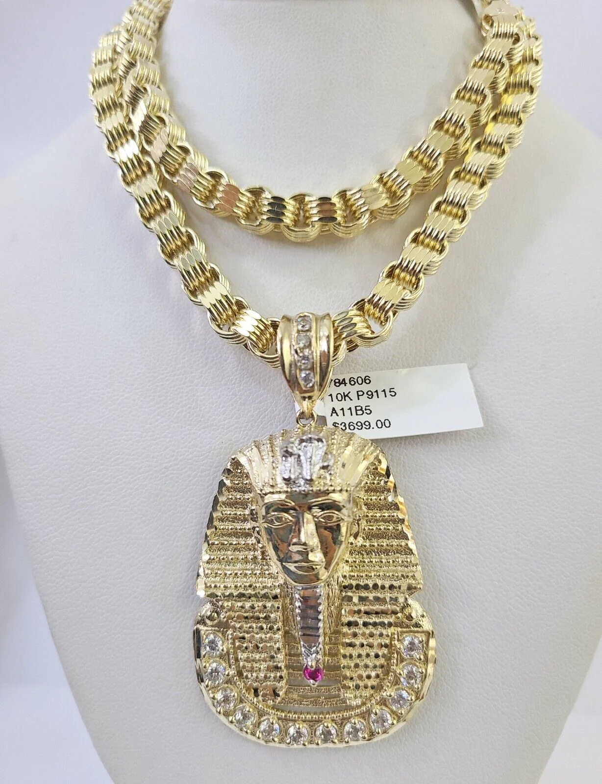 10k Gold Byzantine Necklace Pharaoh Charm 20-30 inch 6mm SET Chain Pendant