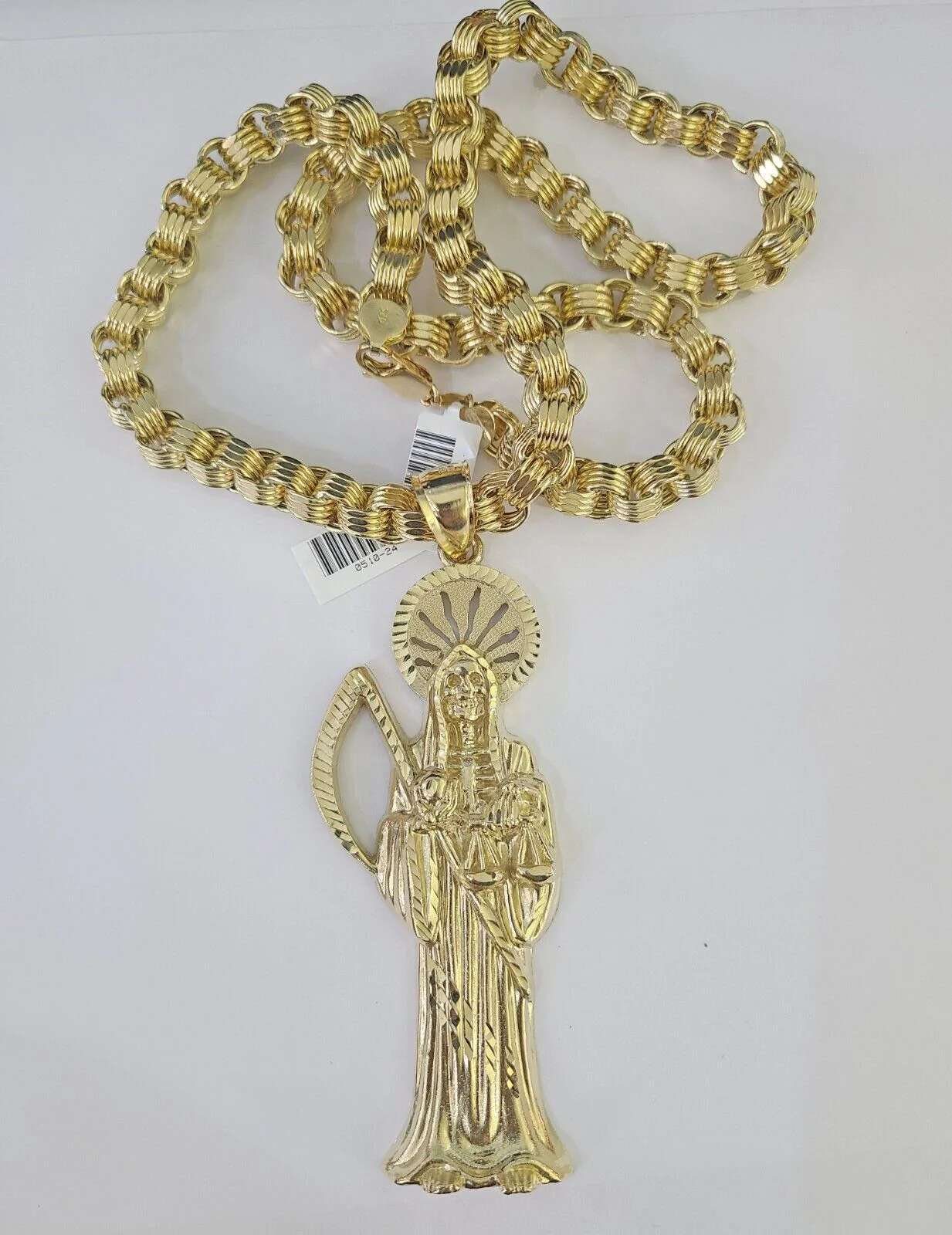 10k Gold Byzantine Necklace Reaper Charm 20-30 inches 9mm REAL SET Chain - Image 5
