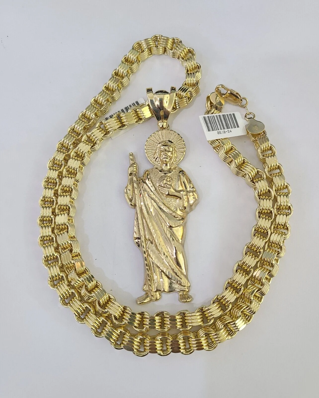 10k Gold Byzantine Necklace Saint Jude Charm Pendant 20"-30" 8mm SET Chain - Image 4