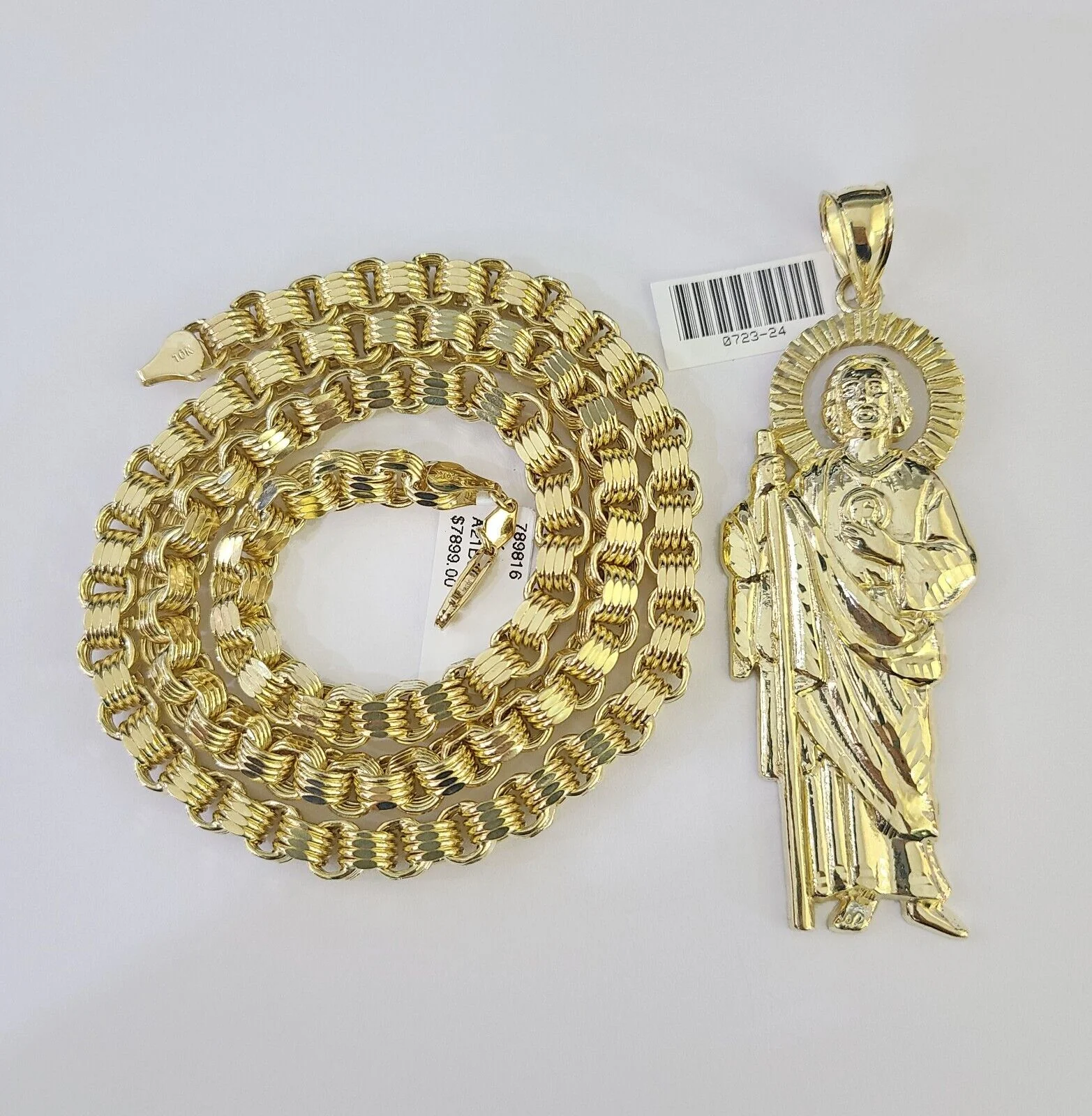 10k Gold Byzantine Necklace San Judas Charm 20-30 inches 6mm SET Chain Pendant - Image 4