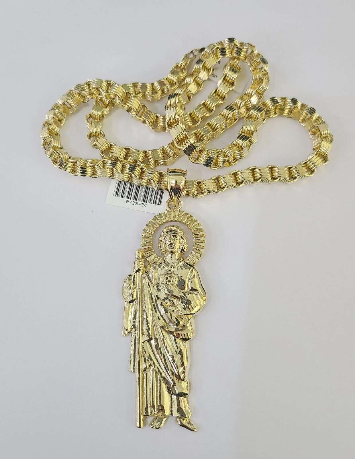 10k Gold Byzantine Necklace San Judas Charm 20-30 inches 6mm SET Chain Pendant - Image 6