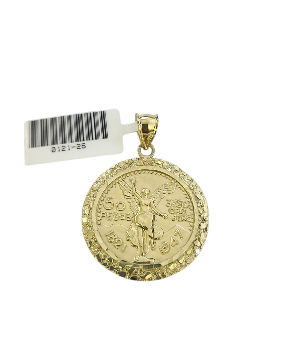 10k Gold Centenario Coin Pendant Charm Nugget Bezel 1.5 inch 50 Pesos 1947