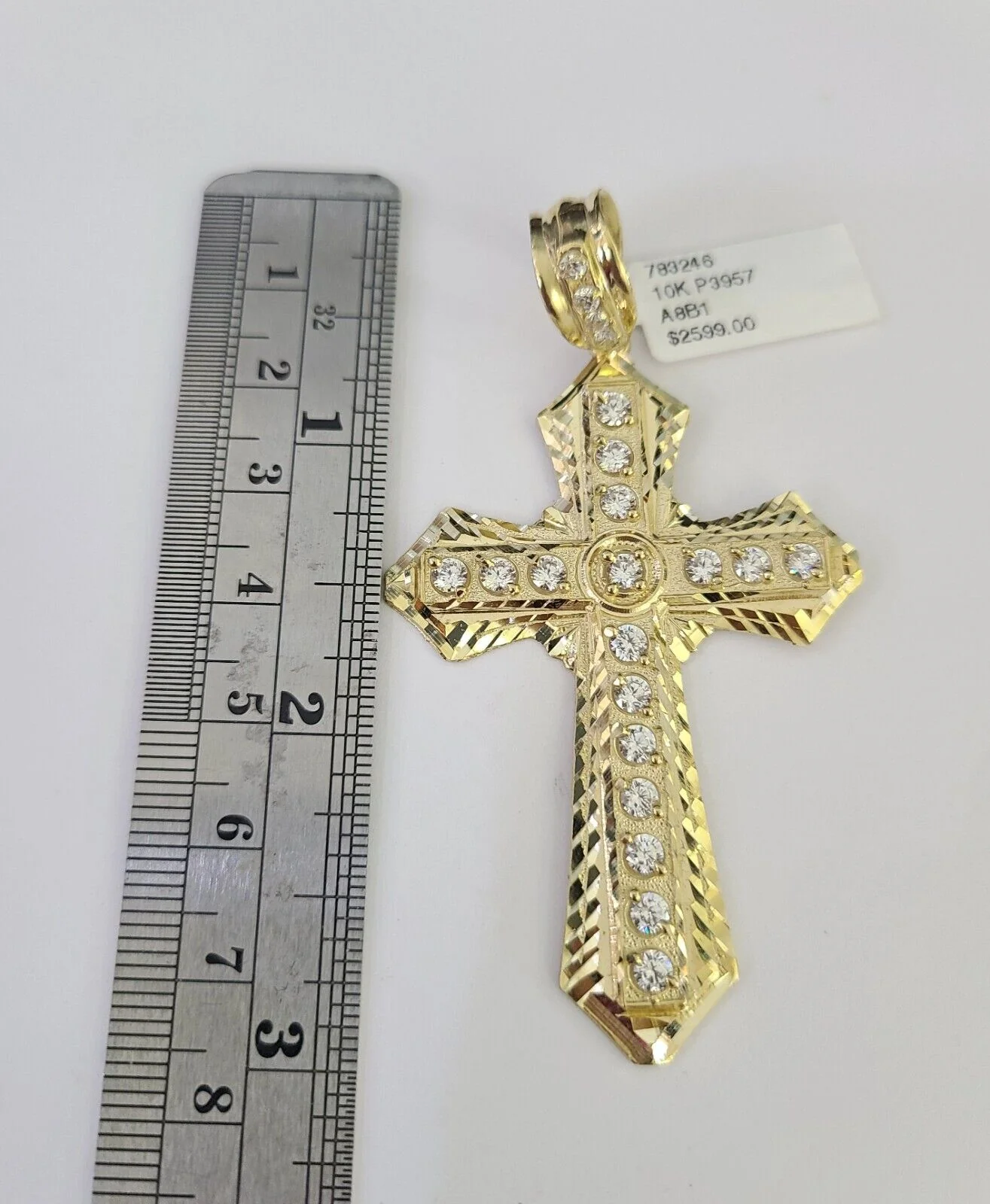 10k Gold Chain Cross Charm Solid Cuban Curb Necklace 9mm 20"-30" Diamond Cut SET - Image 3