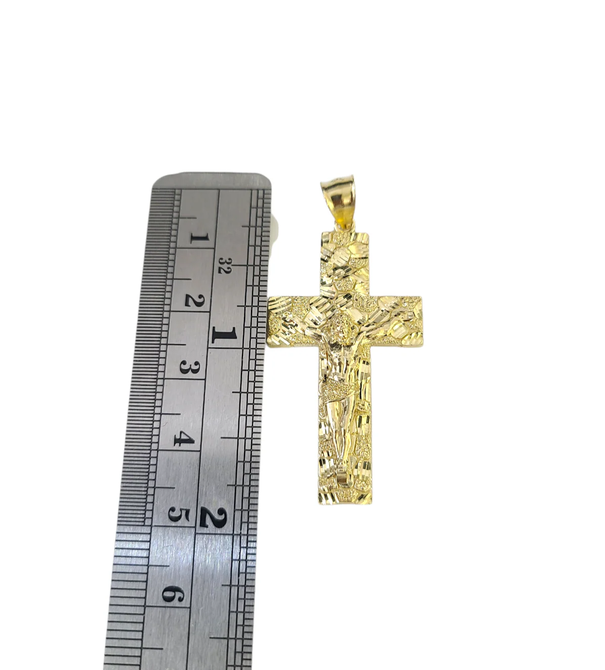 10k Gold Chain Cuban Curb 3mm Necklace Nugget Cross Charm Pendant Set 18"-28" - Image 6