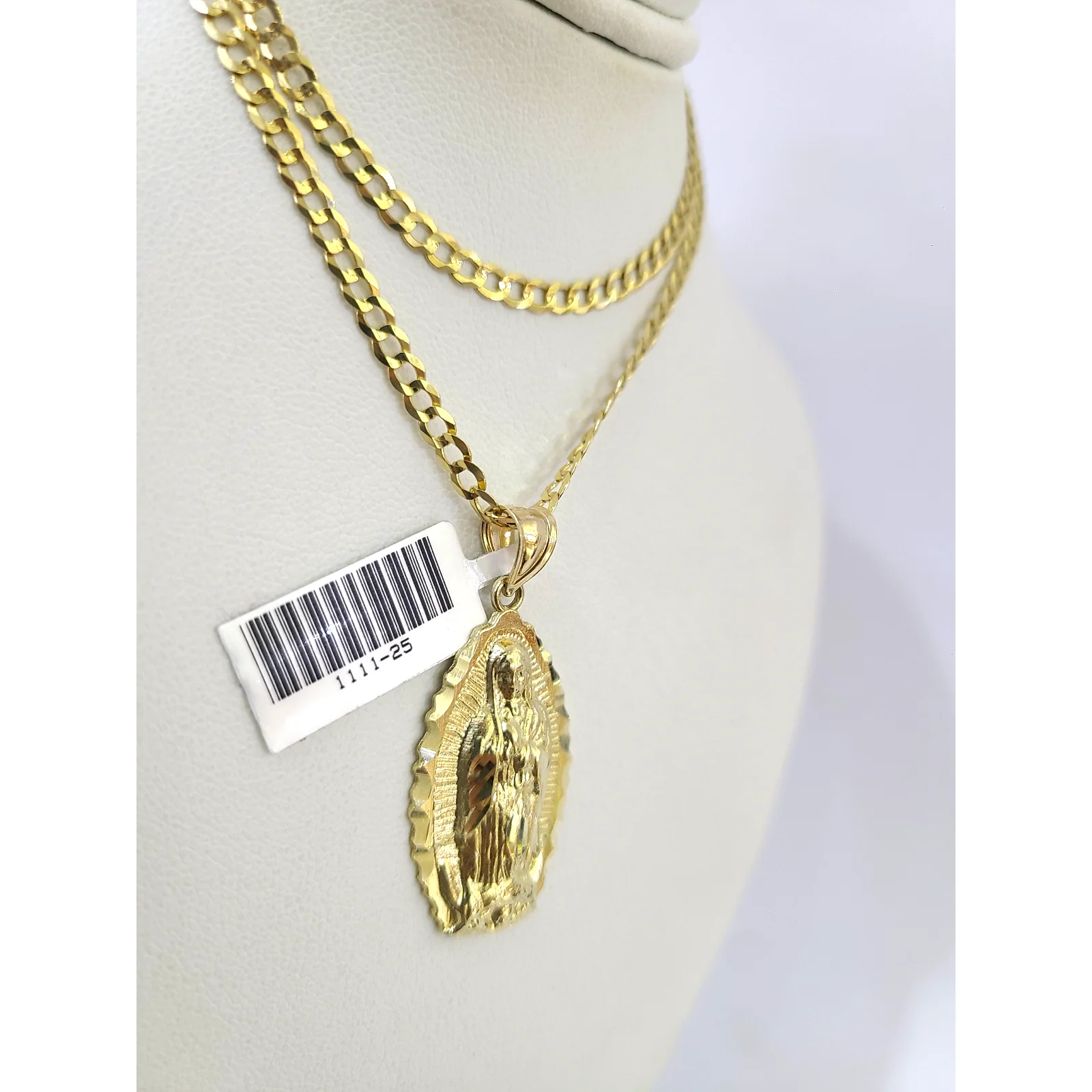 10k Gold Chain Cuban Curb 3mm Necklace Virgin Mary Charm Pendant Set 18"-28" - Image 4