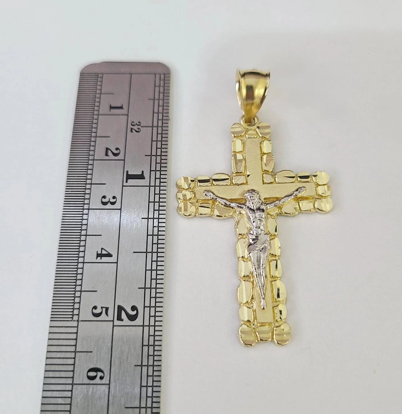 10k Gold Chain Cuban Curb Jesus Cross Charm Pendant Link 5mm 18"-28" Inch SET - Image 4