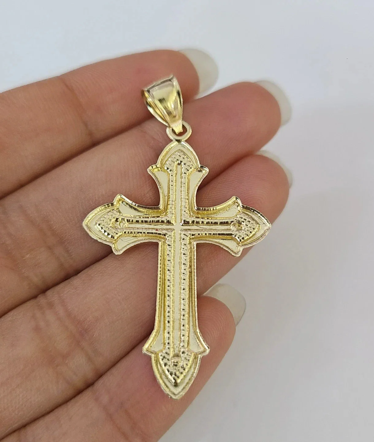 10k Gold Chain Jesus Cross Charm Pendant Cuban Curb Link 5mm 18"-28" Inch SET - Image 6