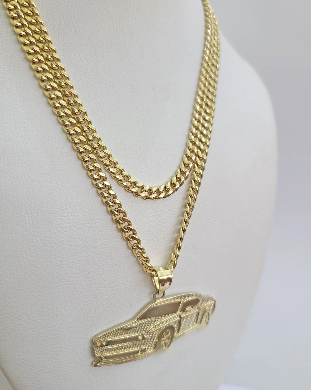 10k Gold Chain Miami Cuban Car Challenger Charm Pendant Set 4mm 18"28" Necklace - Image 3