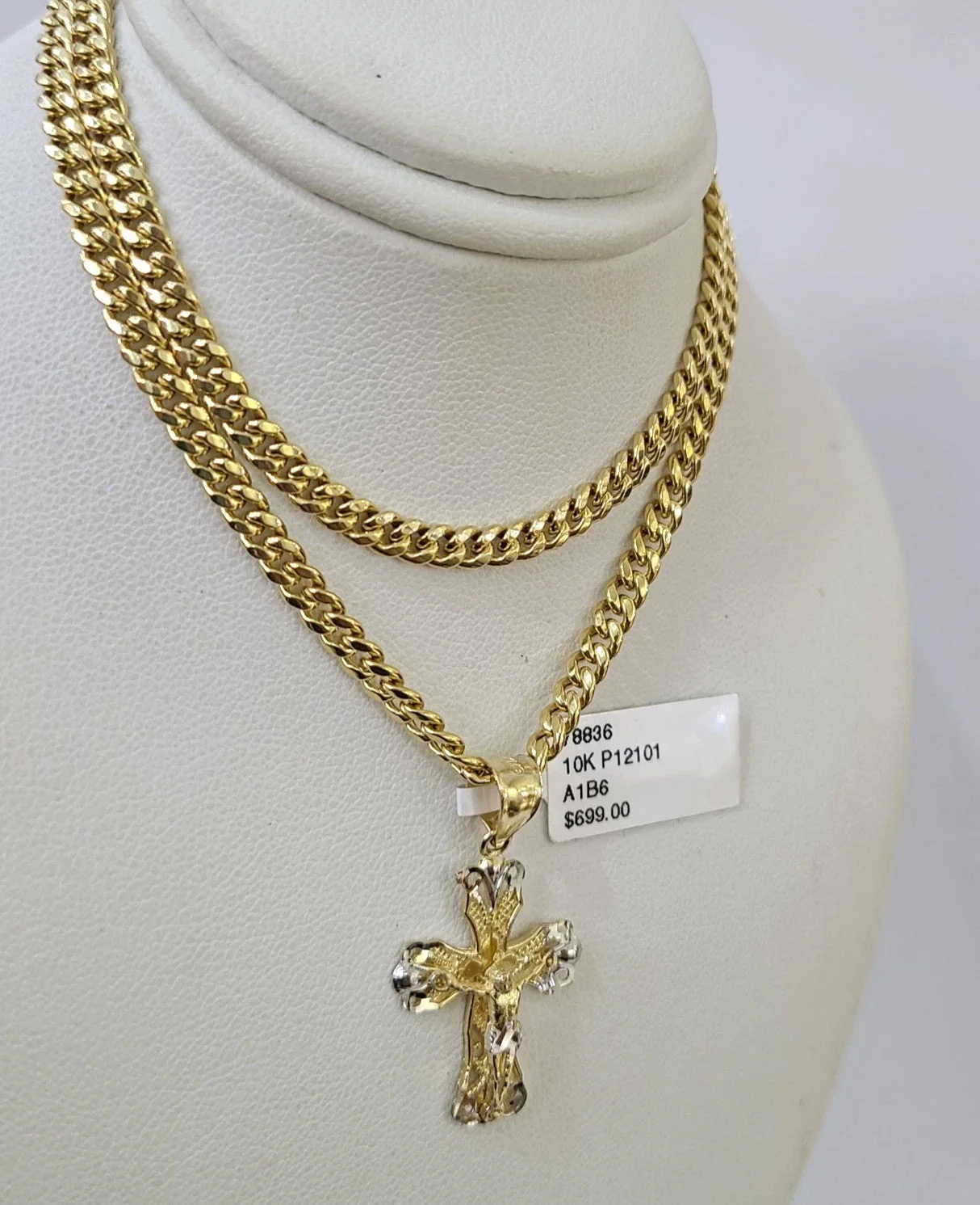 10k Gold Chain Miami Cuban Jesus Cross Charm Pendant Set 4mm 18"-28" Necklace - Image 3