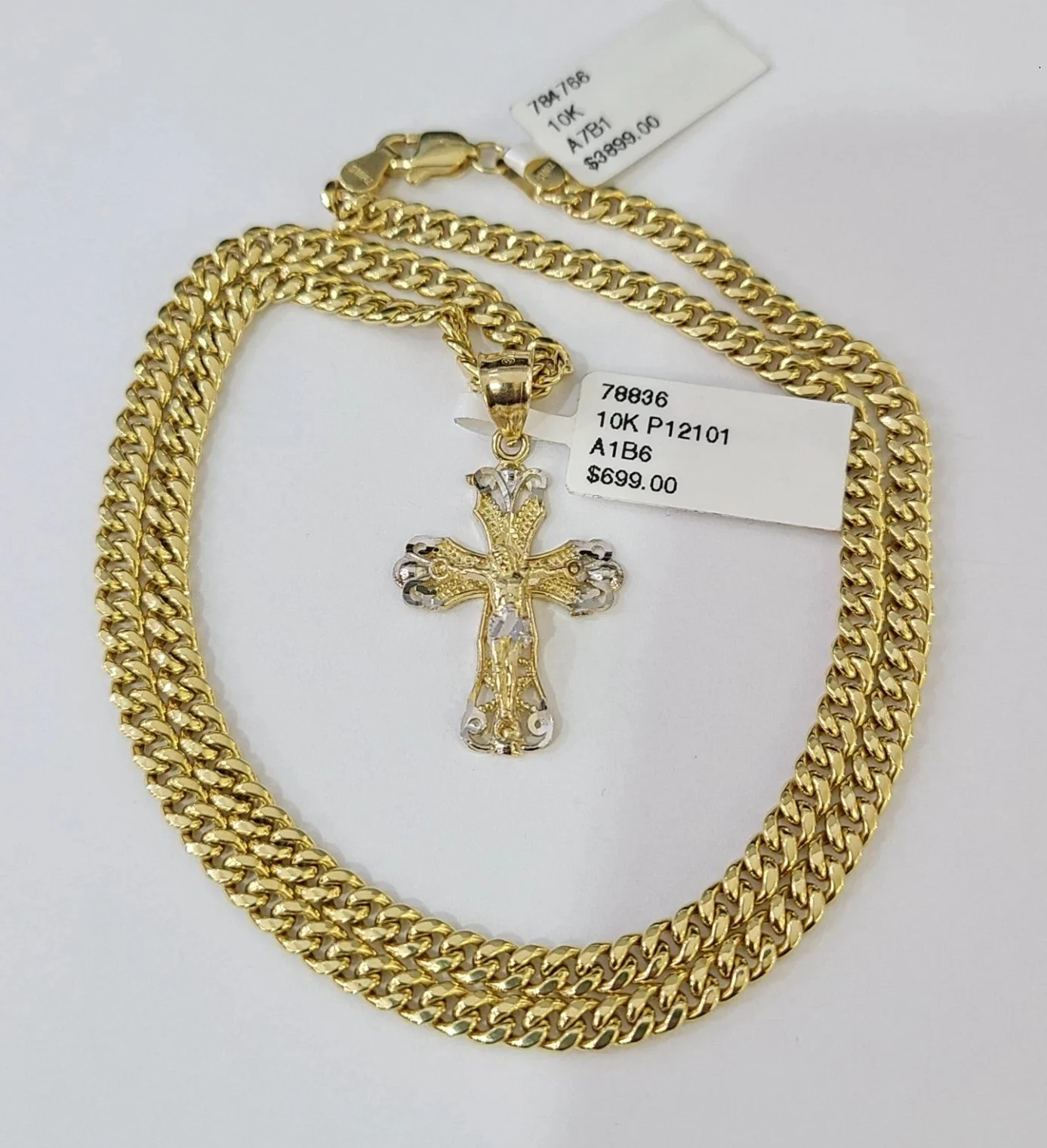 10k Gold Chain Miami Cuban Jesus Cross Charm Pendant Set 4mm 18"-28" Necklace - Image 5