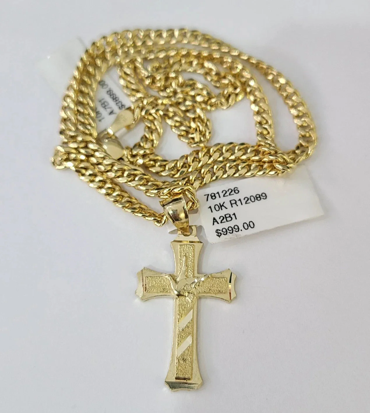 10k Gold Chain Miami Cuban Jesus Cross Charm Pendant Set 4mm 18"-28" Necklace - Image 5