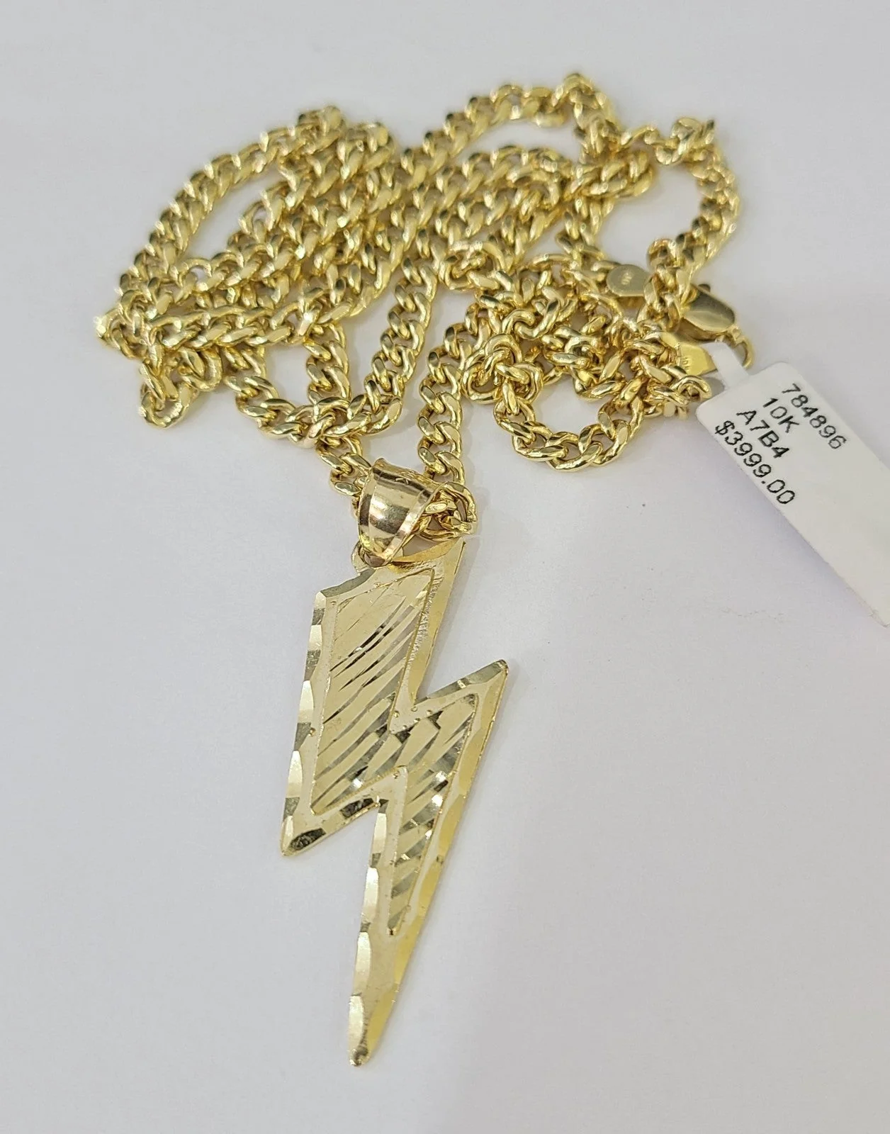 10k Gold Chain Miami Cuban Lightning Bolt Charm Pendant Set 3mm 18"-28" Necklace - Image 3