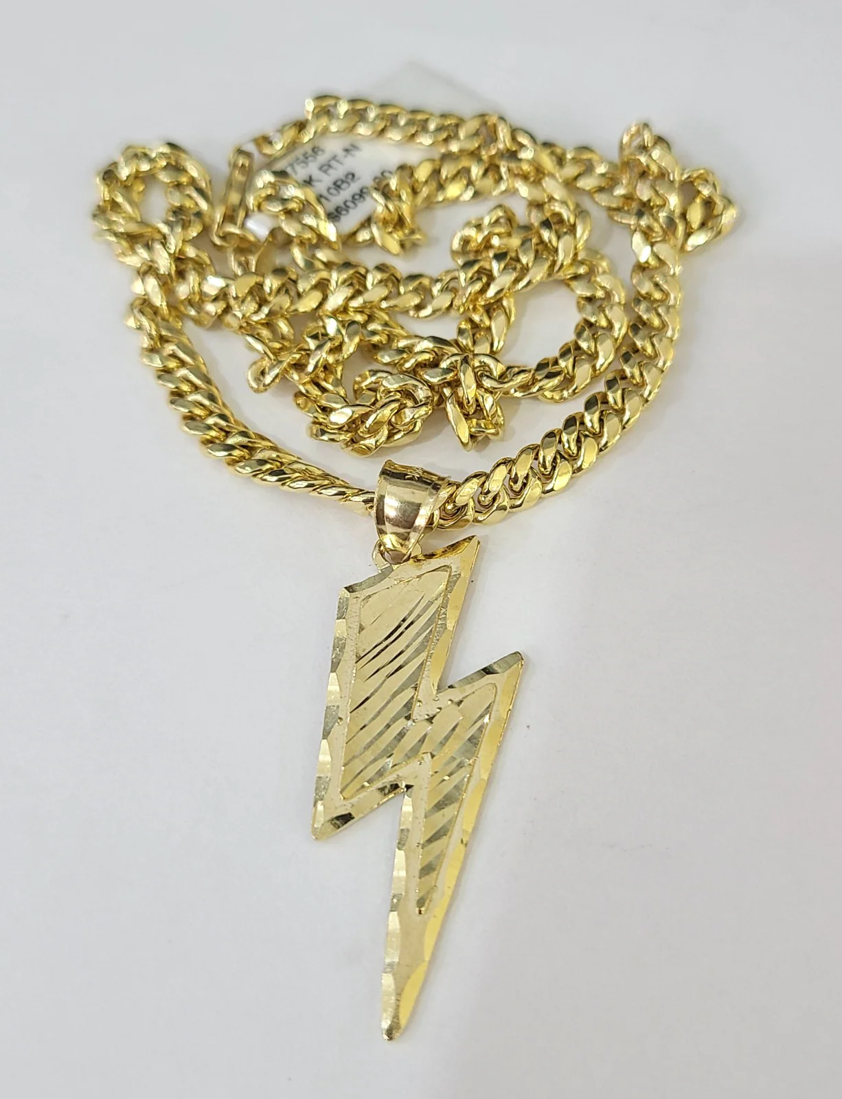 10k Gold Chain Miami Cuban Lightning Bolt Charm Pendant Set 4mm 18"-28" Necklace - Image 4