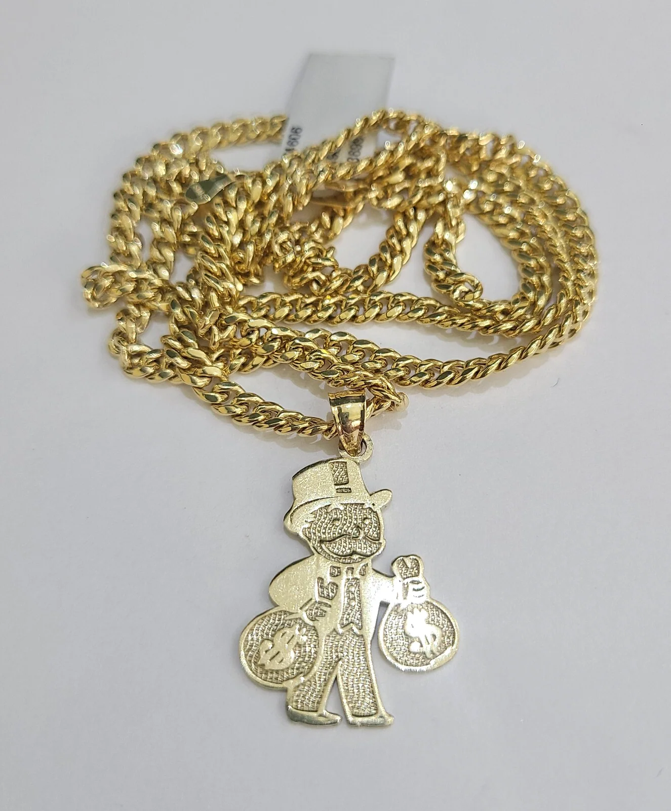 10k Gold Chain Miami Cuban Necklace Grandpa Money Bag Pendant Set 4mm 18"-28"