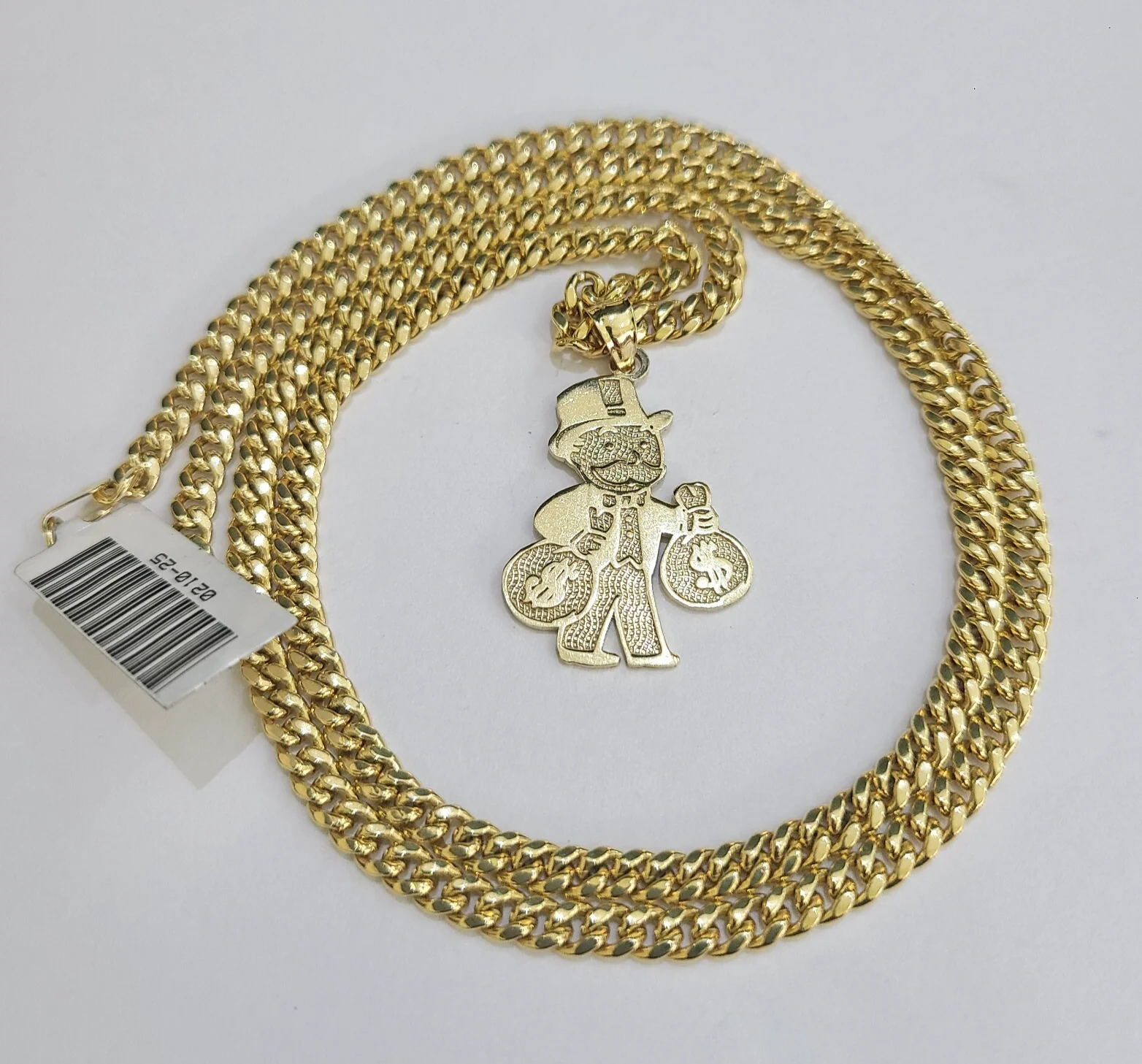 10k Gold Chain Miami Cuban Necklace Grandpa Money Bag Pendant Set 4mm 18"-28" - Image 3