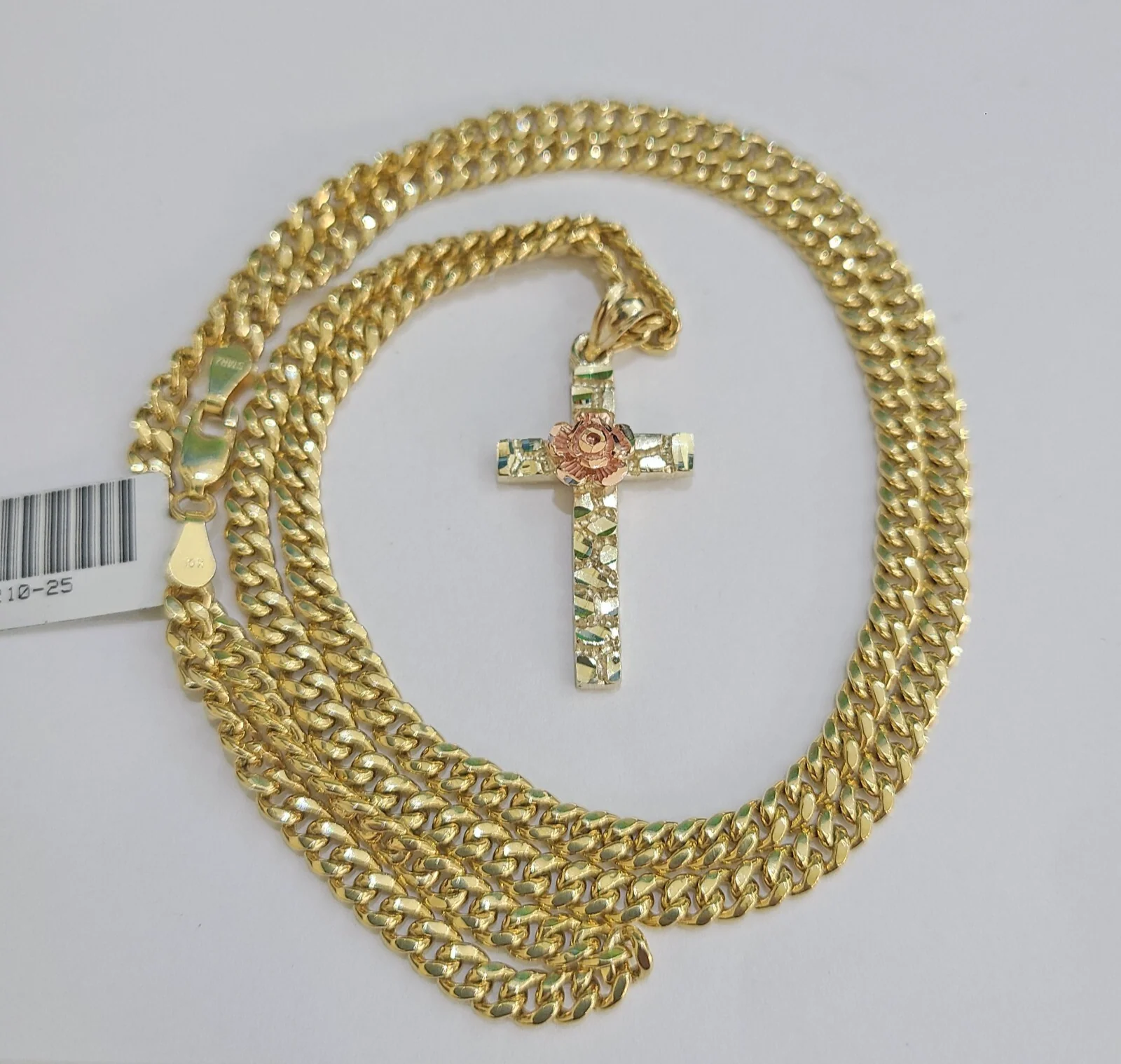 10k Gold Chain Miami Cuban Necklace Jesus Rose Cross Pendant Set 4mm 18"-28" - Image 4