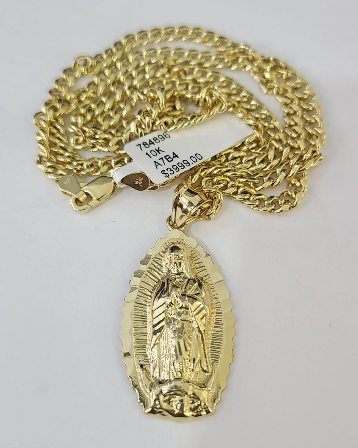 10k Gold Chain Miami Cuban Virgin Mary Charm Pendant Set 3mm 18"-28" Necklace - Image 4