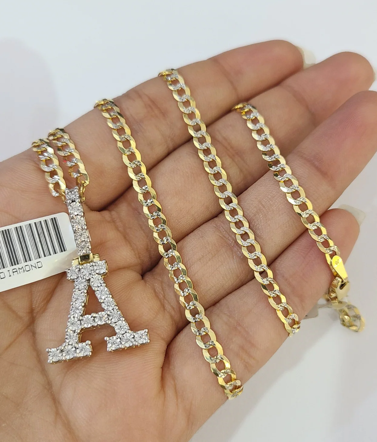 10k Gold Chain Necklace A Diamond Initial Pendant Set Cuban Curb 3mm 20"-30"