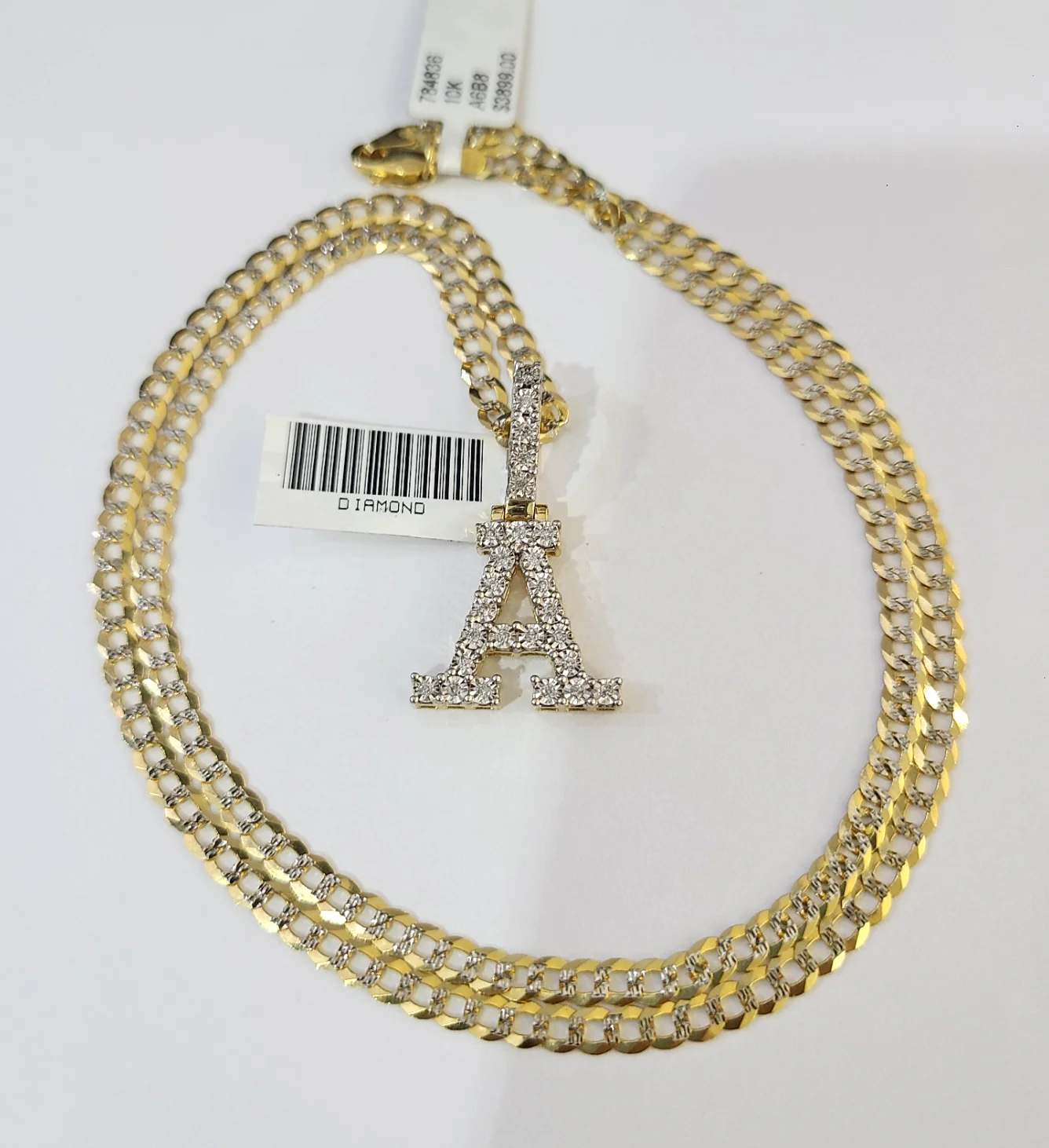 10k Gold Chain Necklace A Diamond Initial Pendant Set Cuban Curb 3mm 20"-30" - Image 3