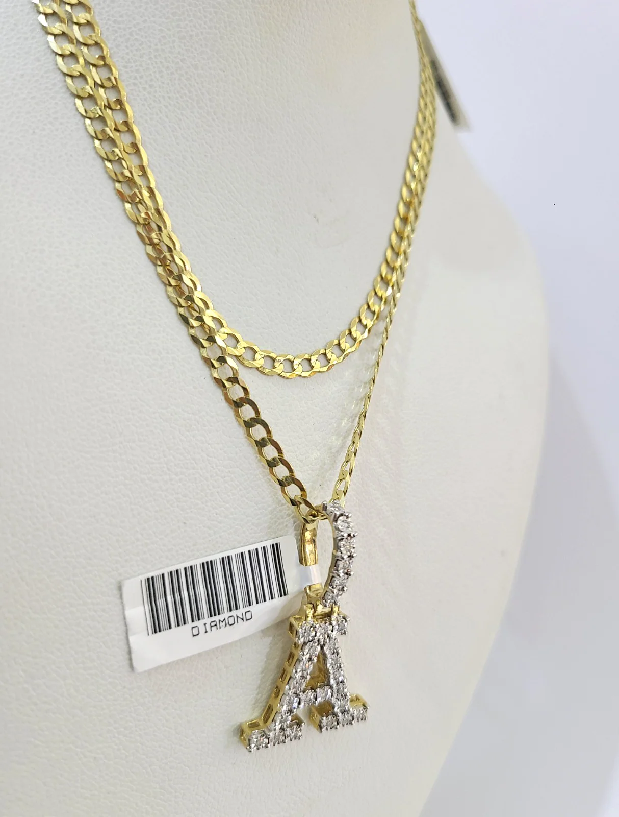 10k Gold Chain Necklace A Diamond Initial Pendant Set Cuban Curb 3mm 20"-30" - Image 3