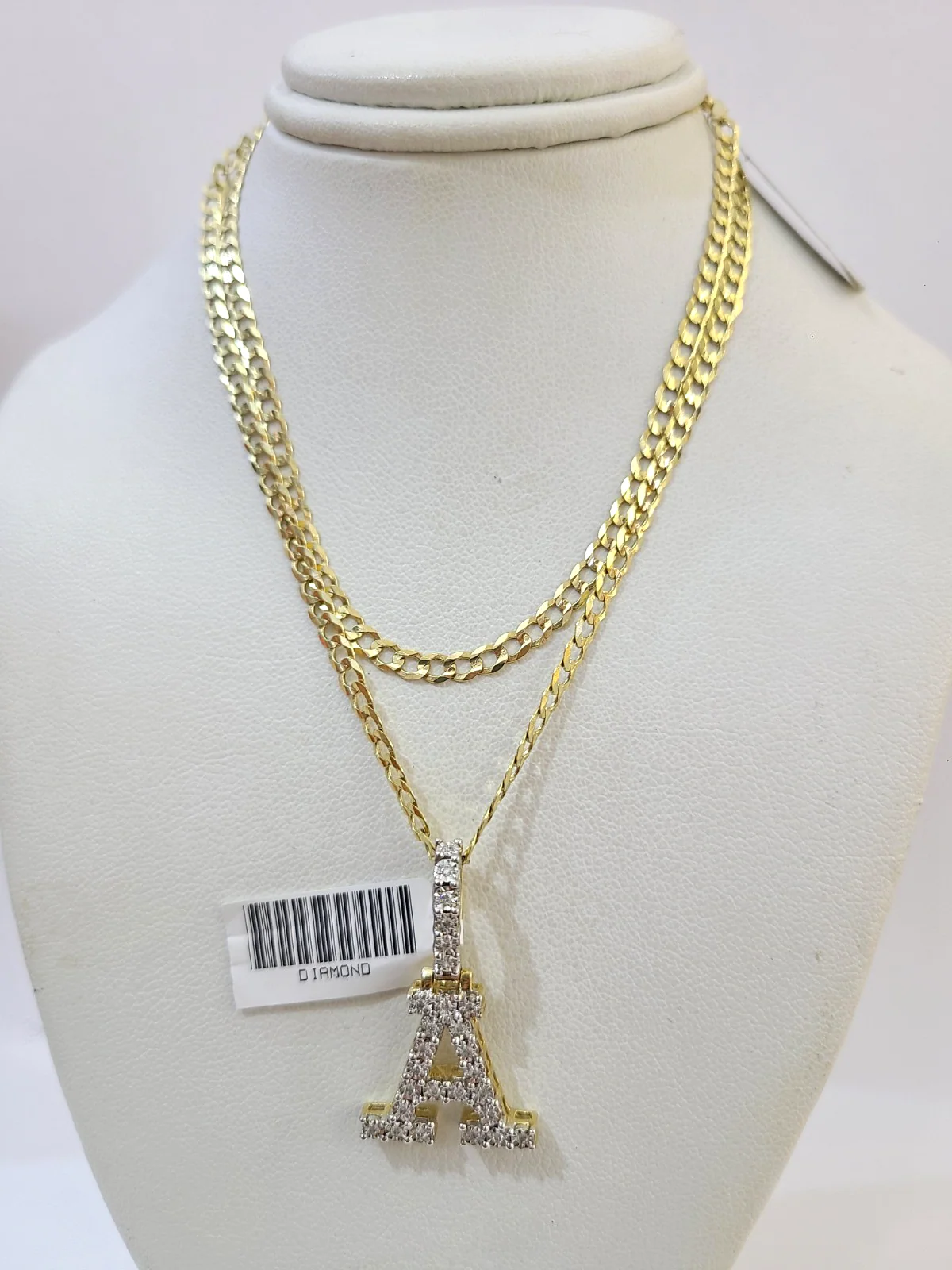 10k Gold Chain Necklace A Diamond Initial Pendant Set Cuban Curb 3mm 20"-30" - Image 6