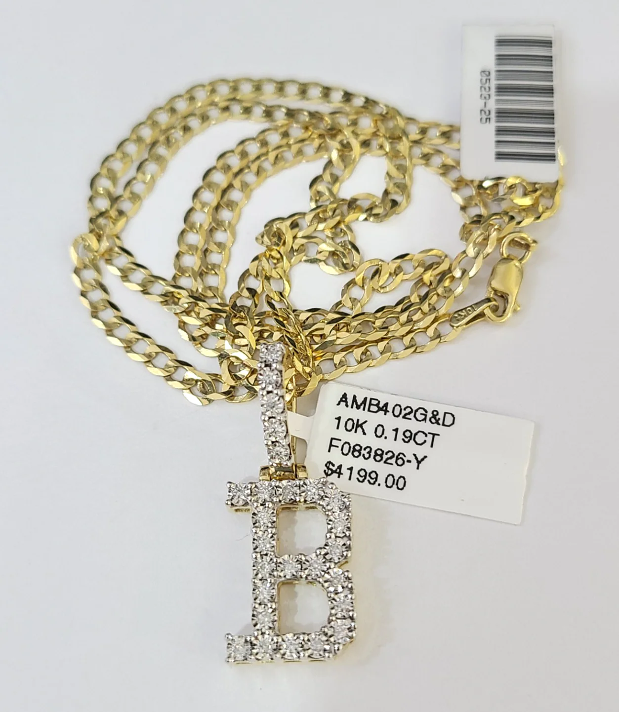 10k Gold Chain Necklace B Diamond Initial Pendant Set Cuban Curb 3mm 20"-30" - Image 5