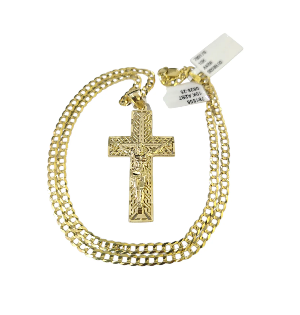 10k Gold Chain Necklace Cross Charm Pendant Set Cuban Curb 3mm 18"-28" - Image 5