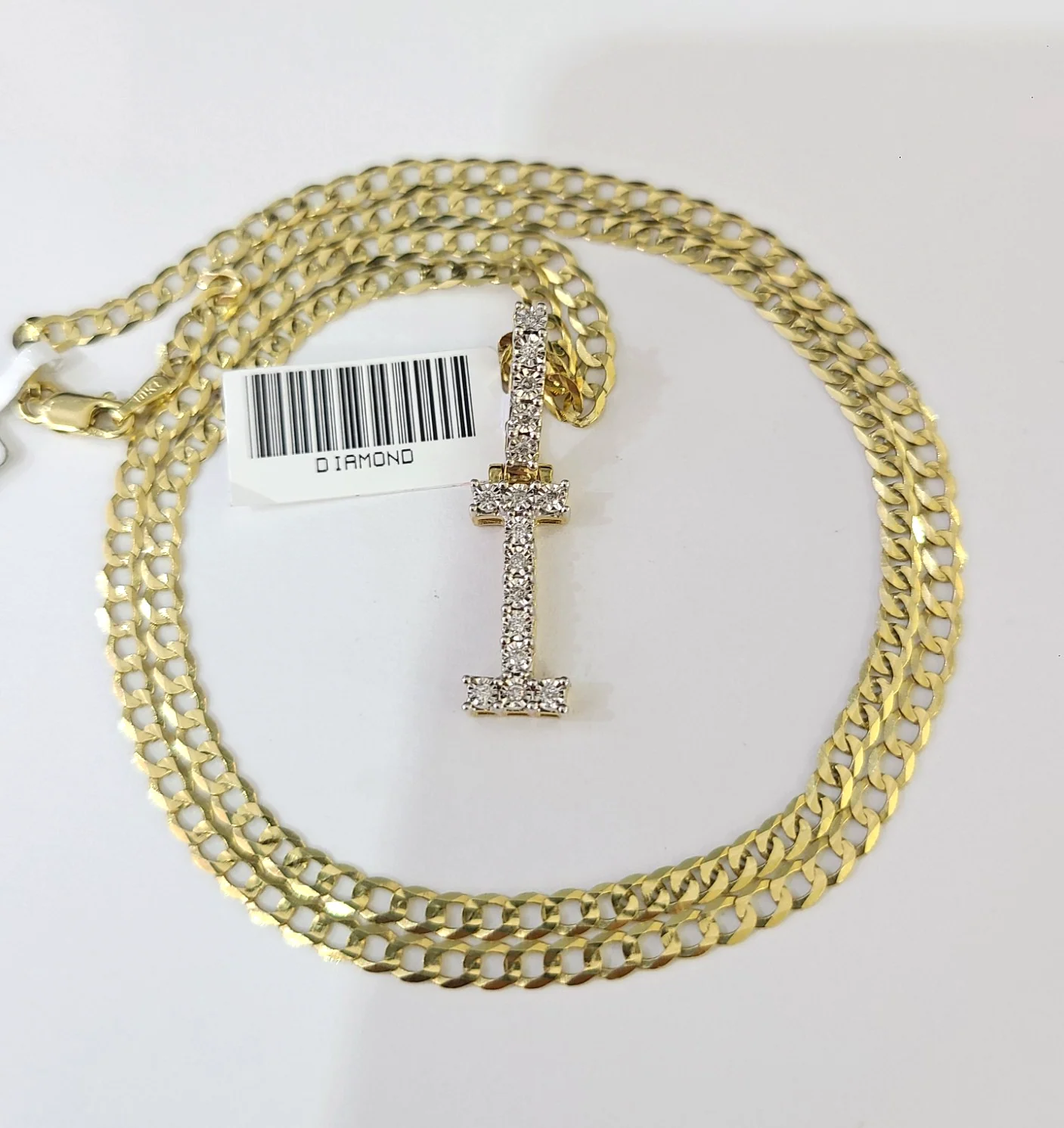 10k Gold Chain Necklace Cuban Curb I Diamond Initial Pendant Set 3mm 20"-30" - Image 3