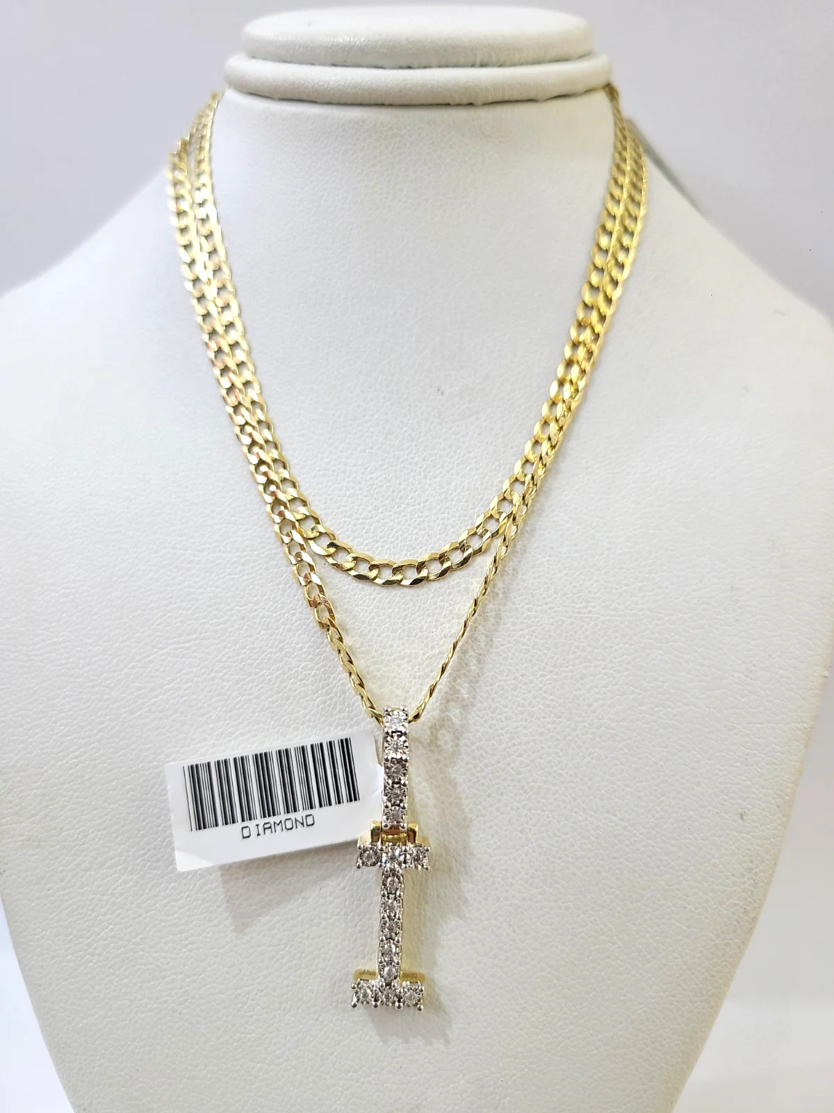 10k Gold Chain Necklace Cuban Curb I Diamond Initial Pendant Set 3mm 20"-30" - Image 4