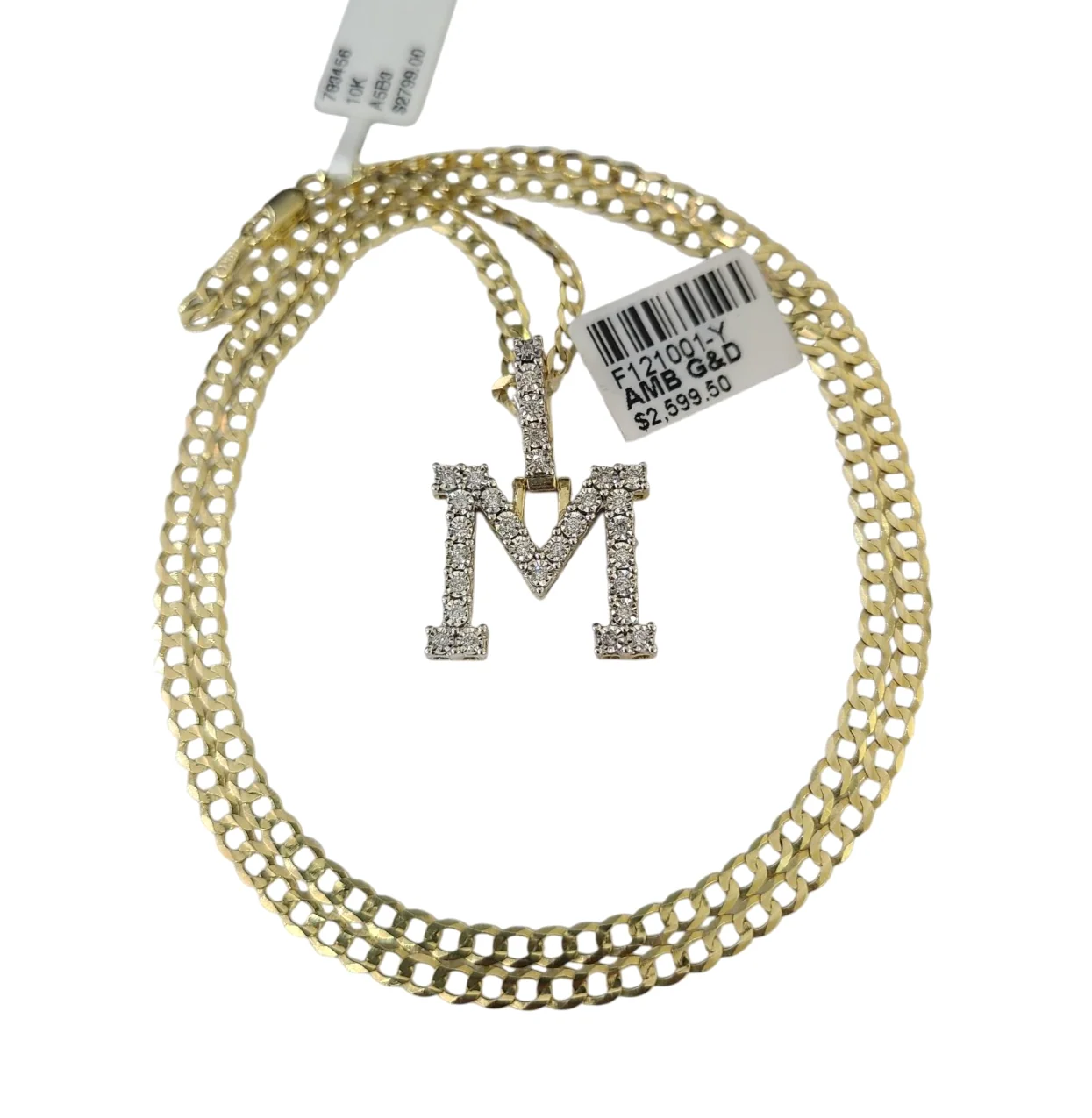 10k Gold Chain Necklace Cuban Curb M Diamond Initial Pendant Set 3mm 20"-30" - Image 5
