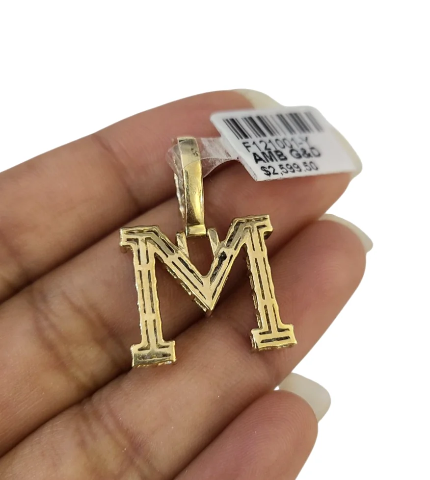 10k Gold Chain Necklace Cuban Curb M Diamond Initial Pendant Set 3mm 20"-30" - Image 6