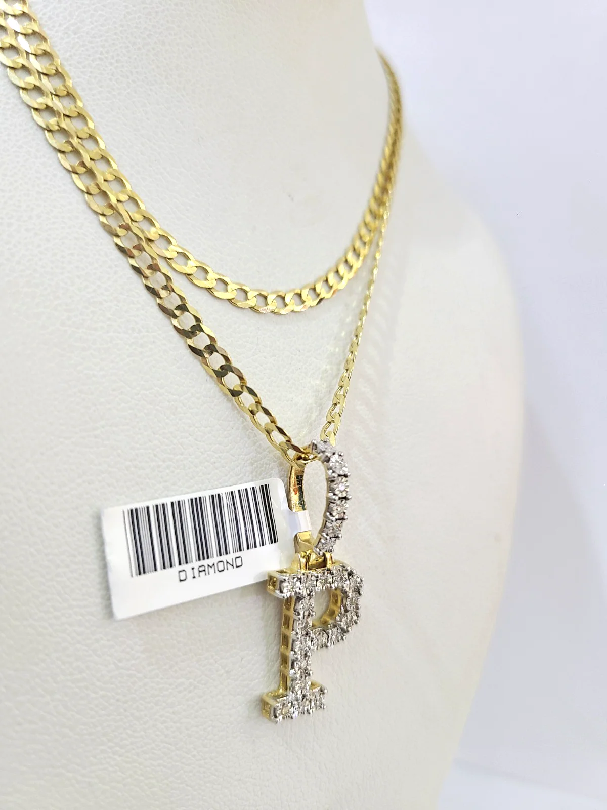 10k Gold Chain Necklace Cuban Curb P Diamond Initial Pendant Set 3mm 20"-30" - Image 5