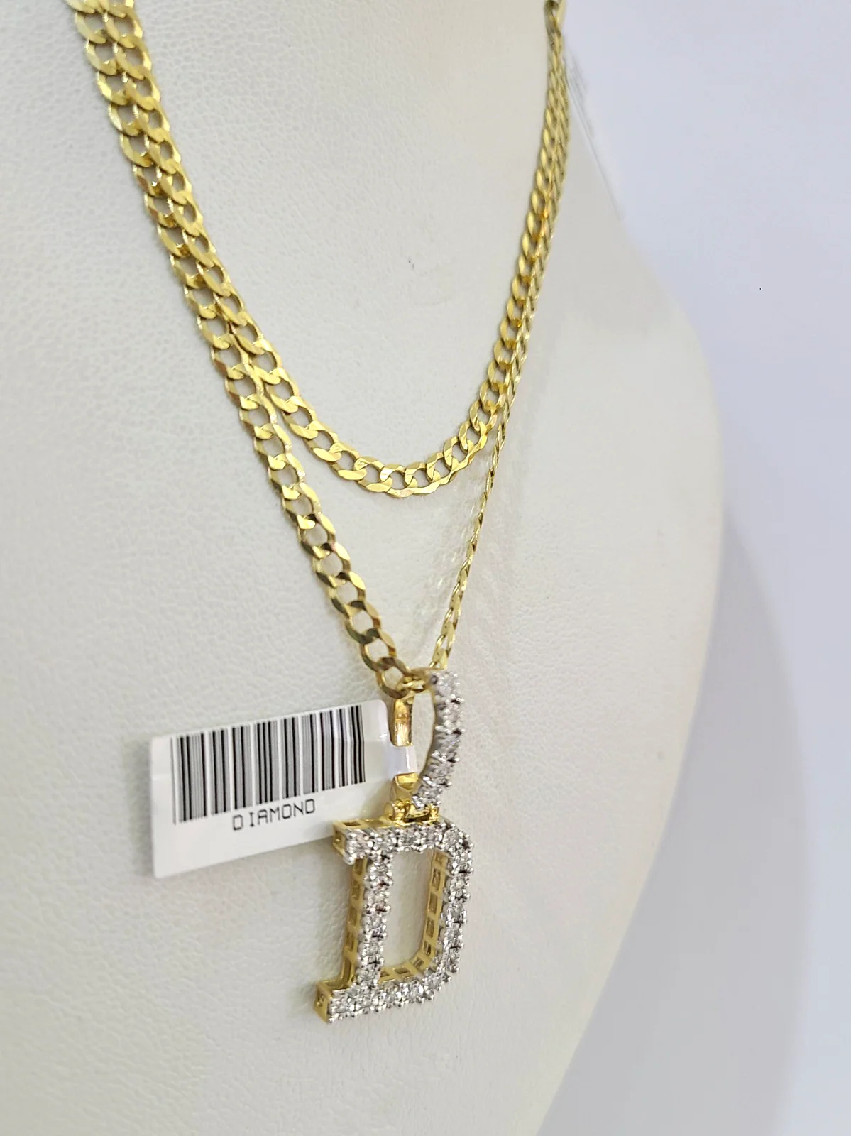 10k Gold Chain Necklace D Diamond Initial Pendant Set Cuban Curb 3mm 20"-30" - Image 6